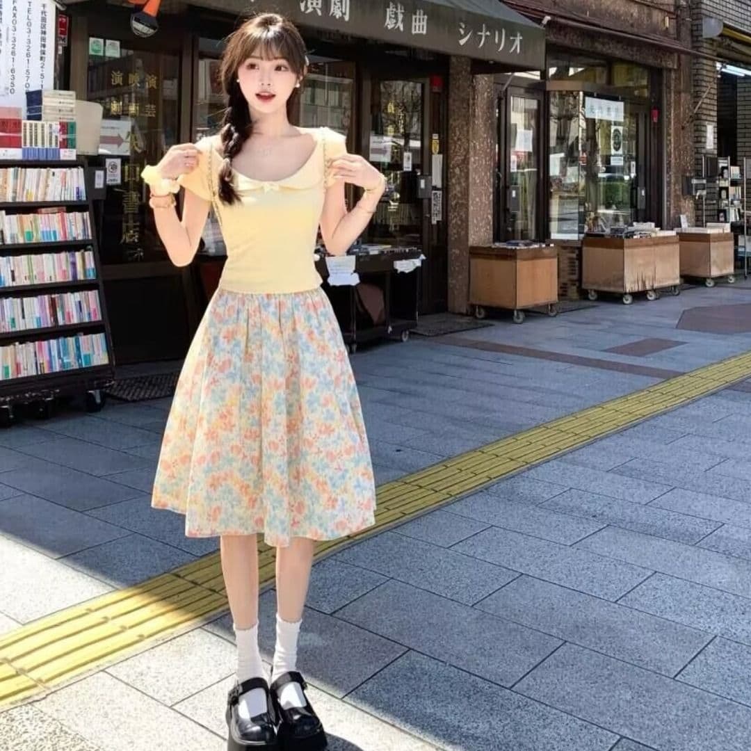 우유 황색 순수한 욕망 긍정적 인 어깨 라운드 넥 반팔 티셔츠 여성 여름 몸매 가꾸기 슬림해 보이는 꼬집기 허리 위로 의류 이미지 5
