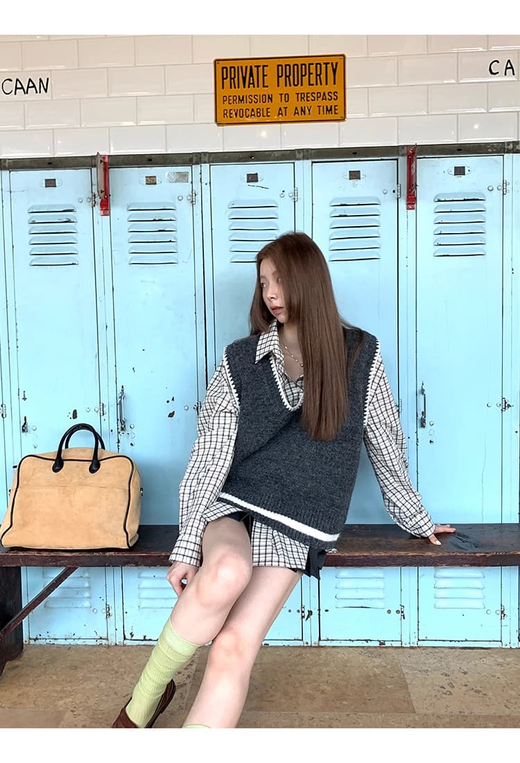 가을 새로운 고유 한 슈퍼 잘 생긴 회색 외부 가져 가라. 민소매 니트 조끼 조끼 훅 측면 세련된 외국 가스 맨위 상세 이미지 11