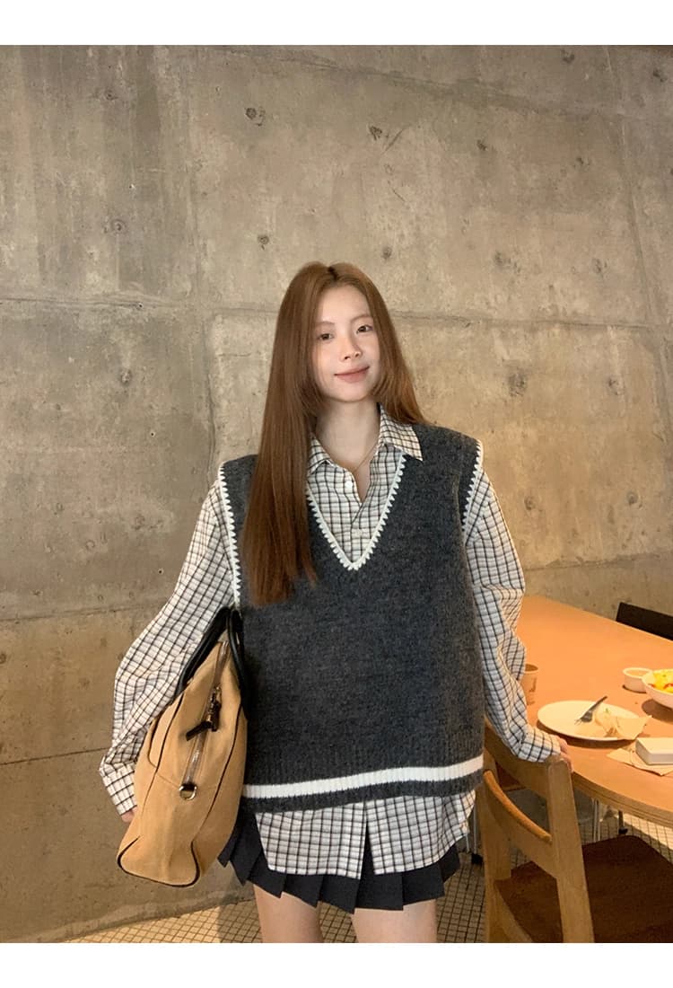 가을 새로운 고유 한 슈퍼 잘 생긴 회색 외부 가져 가라. 민소매 니트 조끼 조끼 훅 측면 세련된 외국 가스 맨위 상세 이미지 13