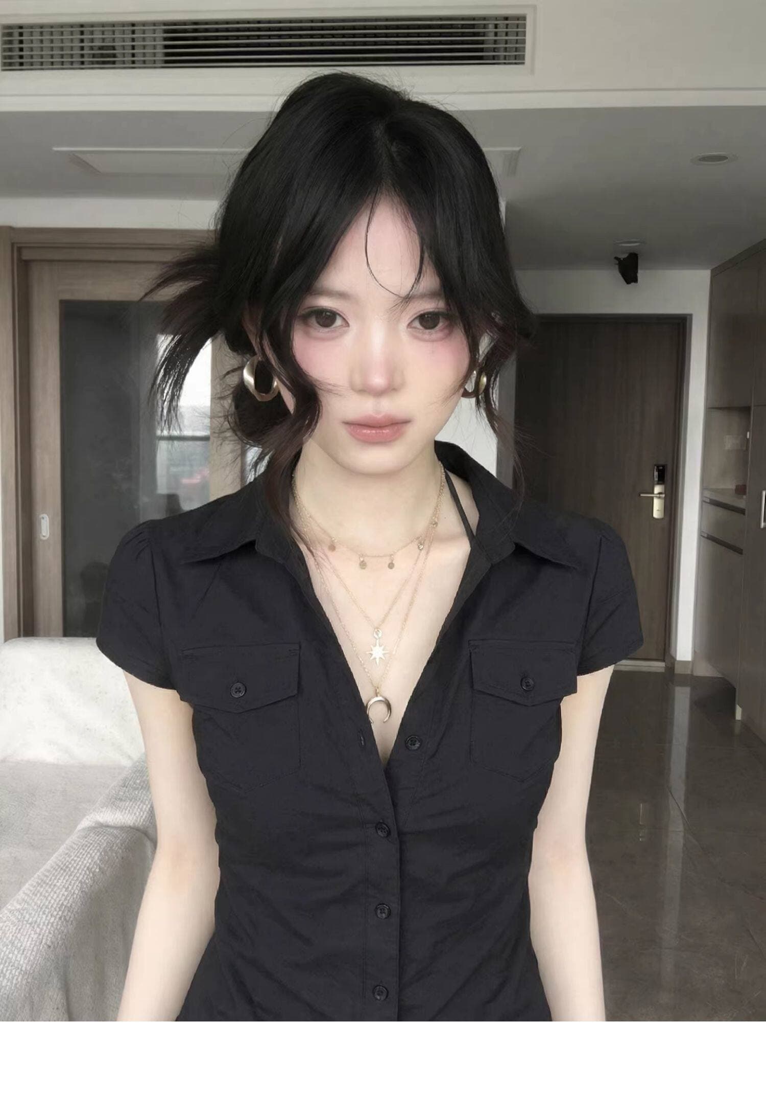 한 부서 품격 폴로 칼라 반팔 셔츠 2026 년 여름 몸매 가꾸기 허리 수축 출퇴근 슬림해 보이는 맨위