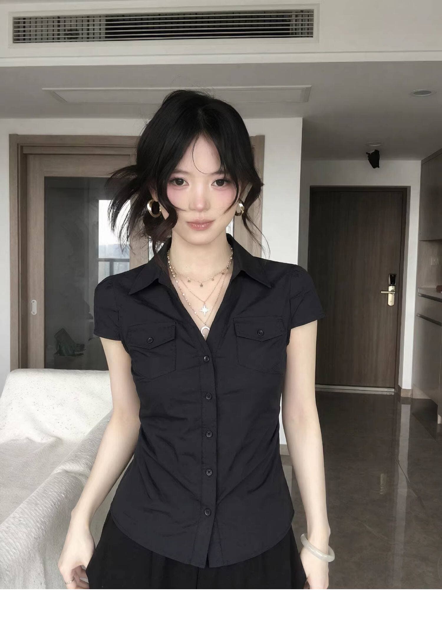 한 부서 품격 폴로 칼라 반팔 셔츠 2026 년 여름 몸매 가꾸기 허리 수축 출퇴근 슬림해 보이는 맨위 이미지 2