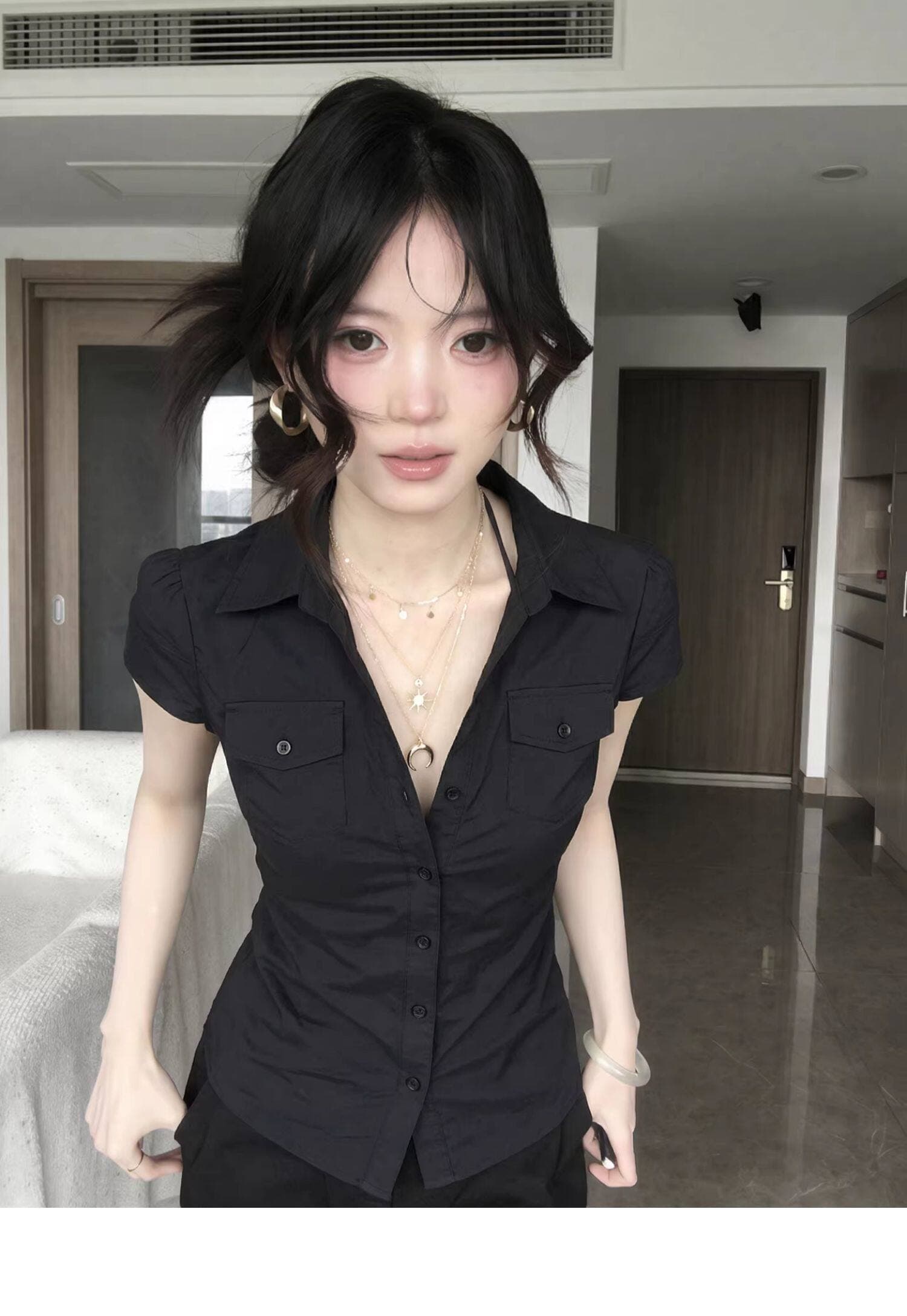 한 부서 품격 폴로 칼라 반팔 셔츠 2026 년 여름 몸매 가꾸기 허리 수축 출퇴근 슬림해 보이는 맨위 이미지 3