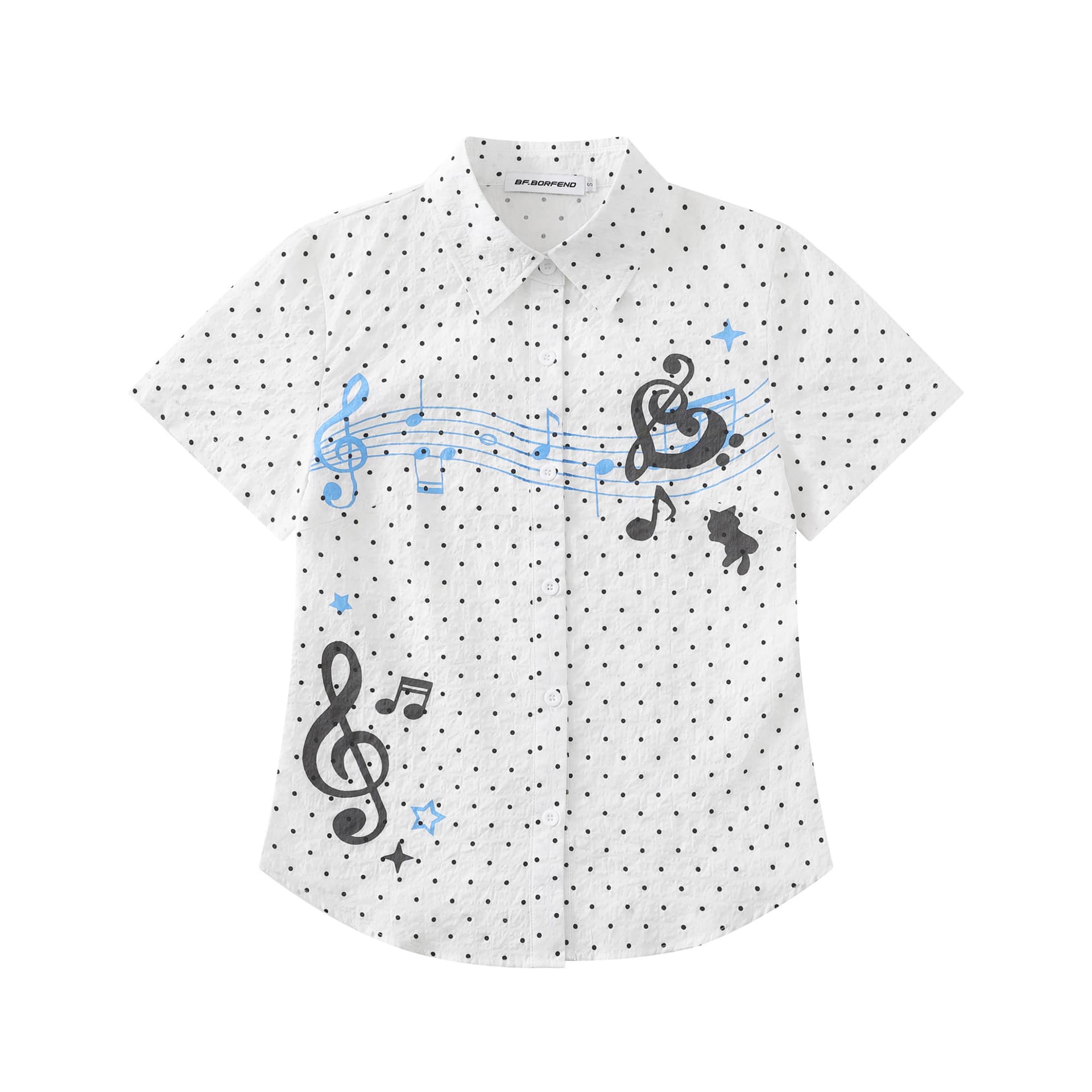 경관 그림 정가 한 부서 소녀 참고 화이트 도트 무늬 반팔 셔츠 여름 빛 아시아 인 몸매 가꾸기 슬림해 보이는 긍정적 인 어깨 의류 상세 이미지 5
