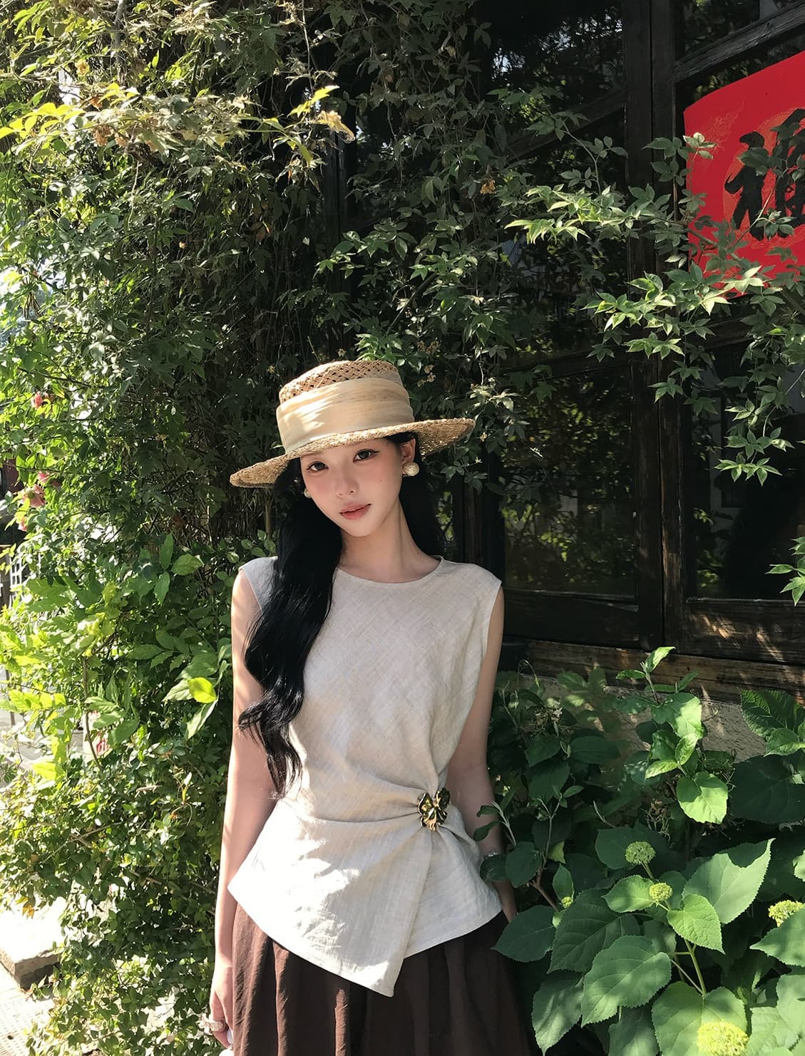 라이 경기 서울 아마 몸매 가꾸기 허리 수축 민소매 조끼 여름 외출용 디자인 센스 슬림해 보이는 행침 목 맨위 상세 이미지 2