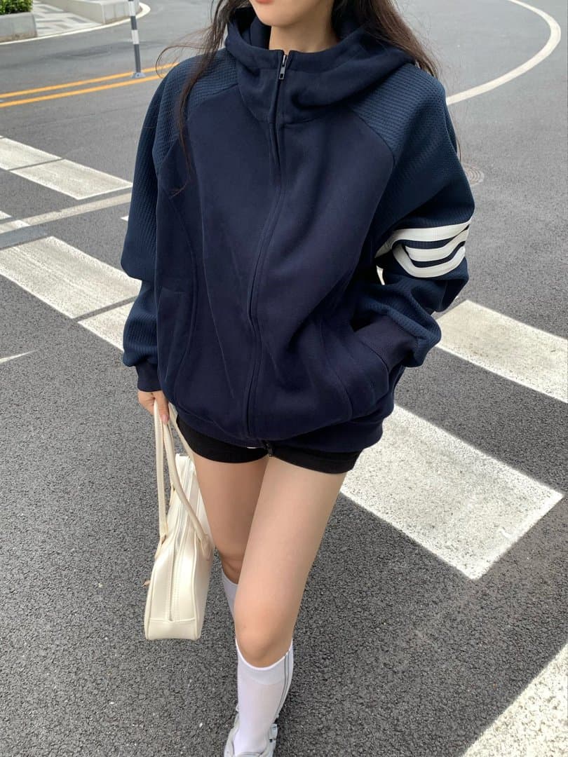 실사 정가 한 부서 느긋한 느슨함 센스 후드 티 스웨터 여성 가을 작은 대중 루즈핏 카디건 코트 맨위 상세 이미지 17