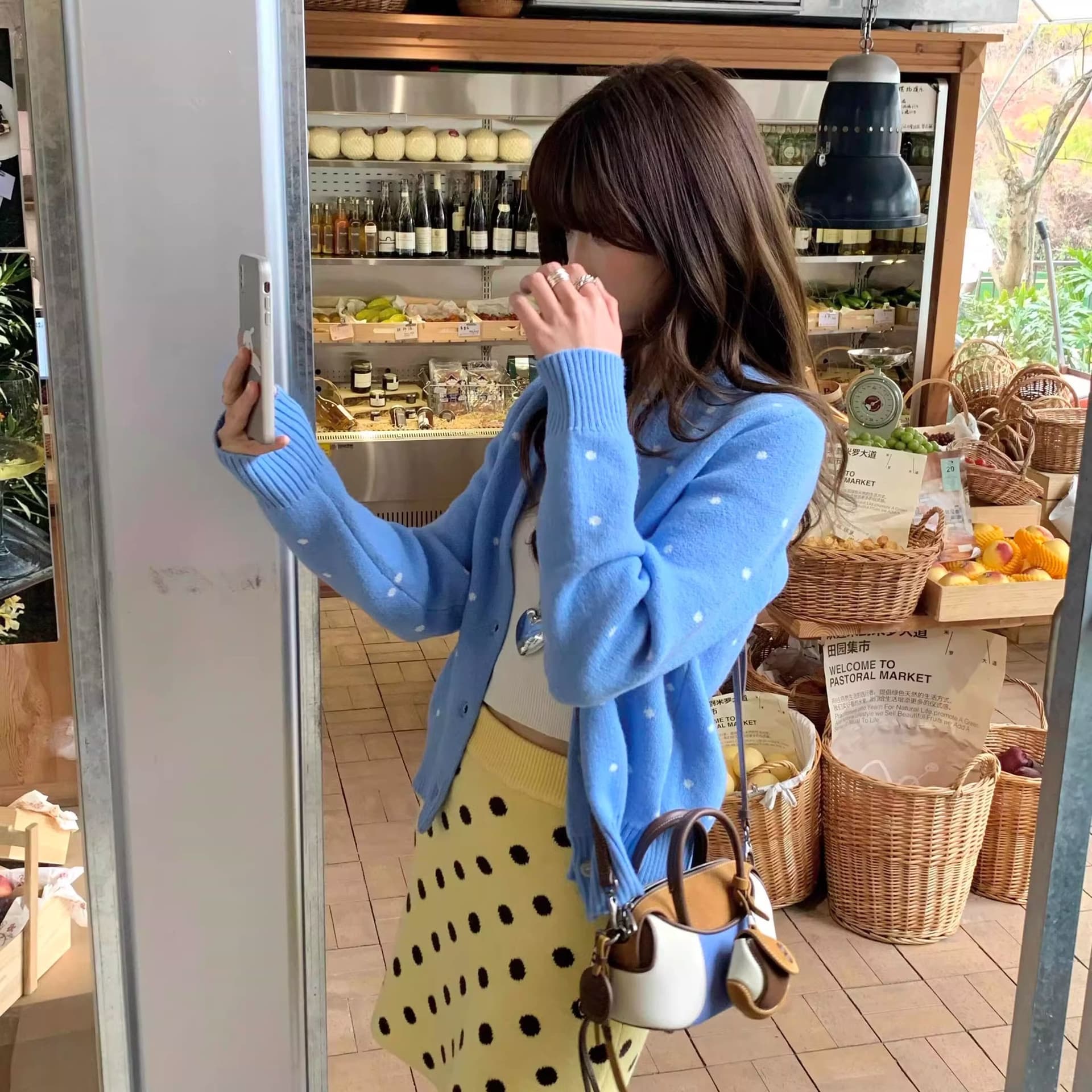 한 부서 레트로 도트 무늬 니트 오픈 가디건 여성 봄 가을 느긋한 바람 다용도 슬림해 보이는 스웨터 맨위 재킷 vz 이미지 5