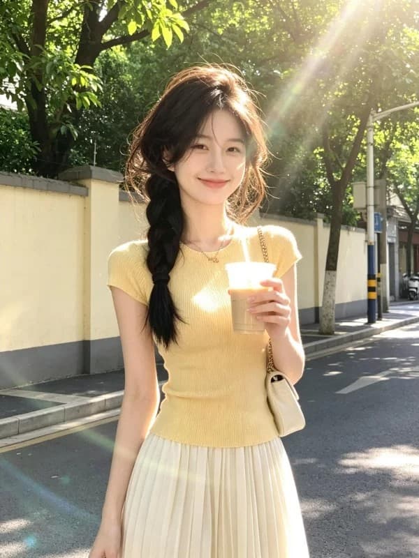 패키지 코어 실 황색 라운드 넥 몸매 가꾸기 슬림해 보이는 반팔 티셔츠 여성 얼음 차가운 니트 고급 사소한 초여름 맨위 이미지 3