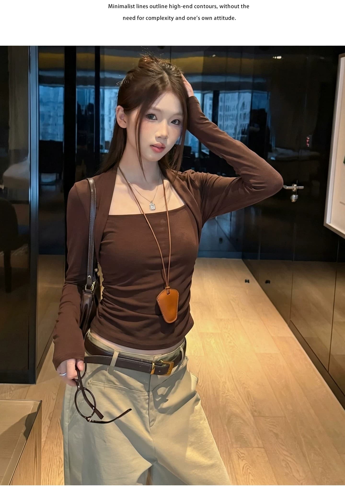 사람들 면 광장 칼라 투피스 세트 몸매 가꾸기 기본 셔츠 맨위 여성 2026 봄 디자인 센스 다용도 슬림해 보이는 티셔츠 상세 이미지 2