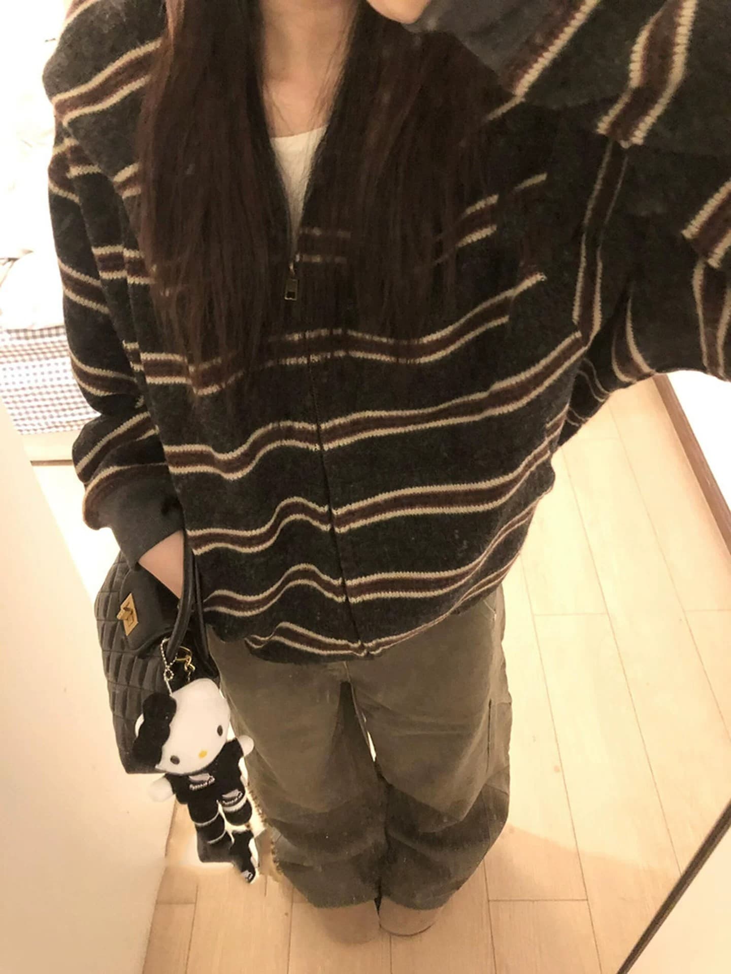아메리칸 레트로 스트라이프 패치워크 색상 후드 지퍼 후드티 여성 봄 가을 루즈핏 오픈 가디건 모자 셔츠 느슨함 센스 캐주얼 재킷 이미지 3