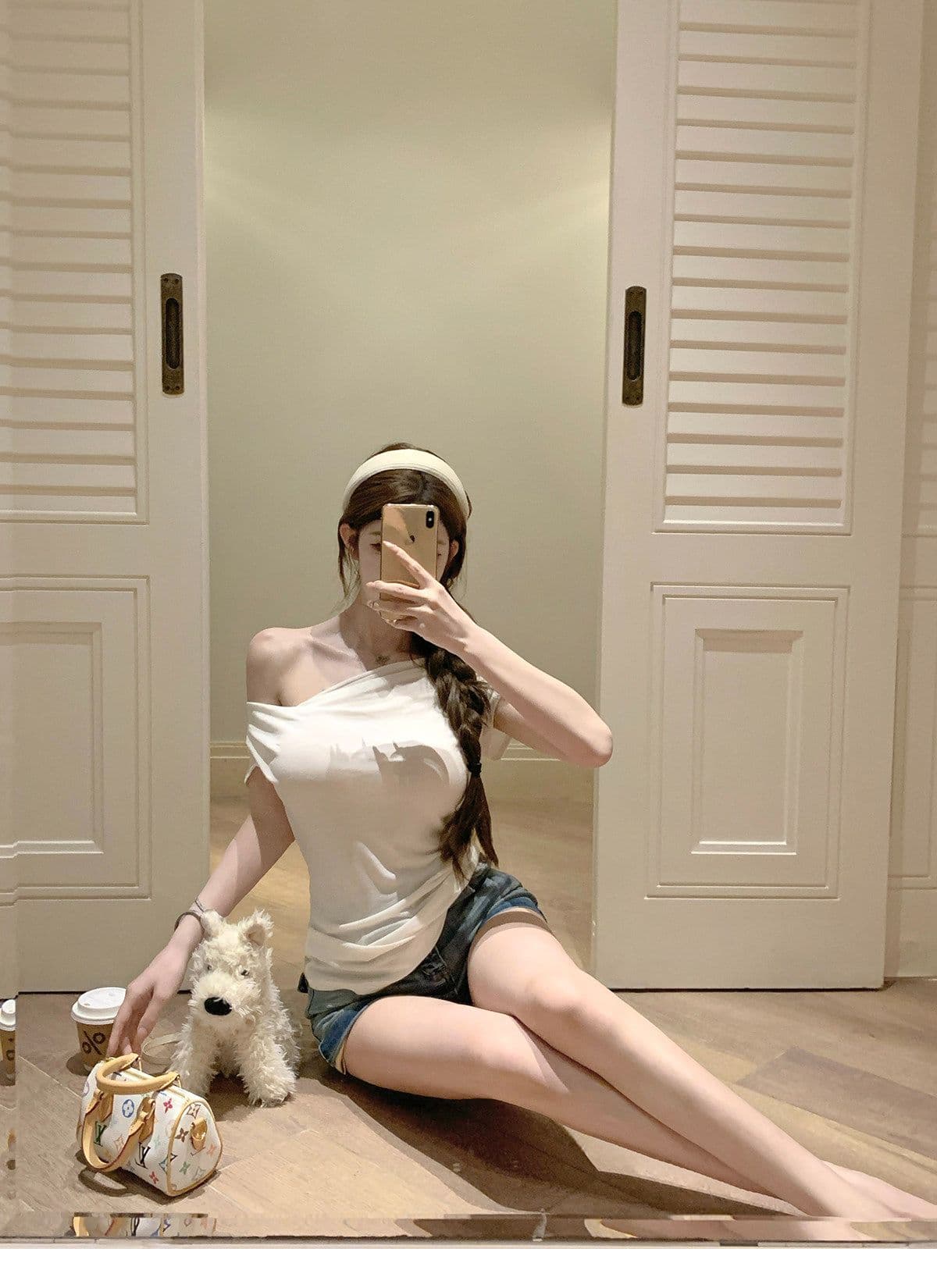 원본 원단 빛 연 주간 접시 디자인 센스 매듭 비스듬한 어깨 핀치 Pleat 허리 수축 슬림해 보이는 티셔츠 품격 맨위 상세 이미지 28