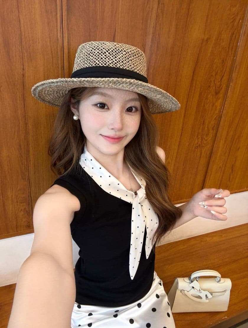 사람들 면 프랑스식 핫걸 검정색 외출용 민소매 조끼 여성 여름 몸매 가꾸기 슬림해 보이는 도트 무늬 레이스업 맨위 트렌디 상세 이미지 2