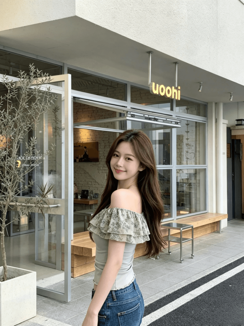 여름 새로운 디자인 센스 허리 수축 핫걸 오프숄더 티셔츠 여성 여름 작은 대중 프릴 루즈핏 슬림해 보이는 맨위 이미지 3