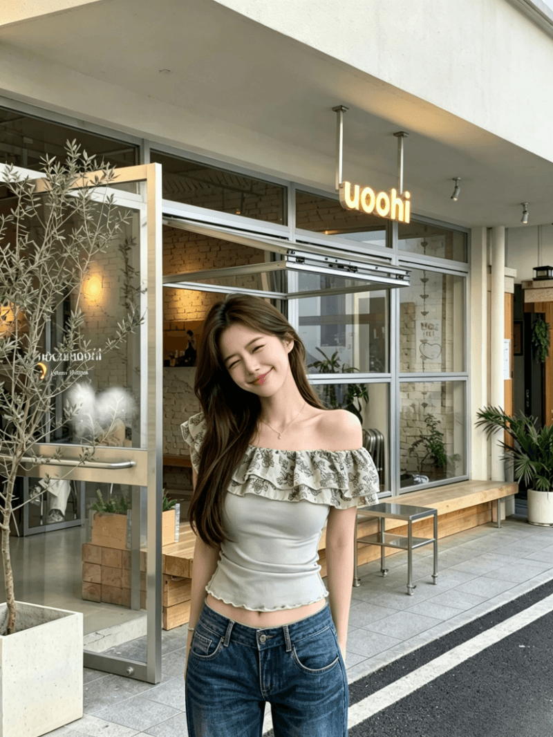 여름 새로운 디자인 센스 허리 수축 핫걸 오프숄더 티셔츠 여성 여름 작은 대중 프릴 루즈핏 슬림해 보이는 맨위 상세 이미지 2