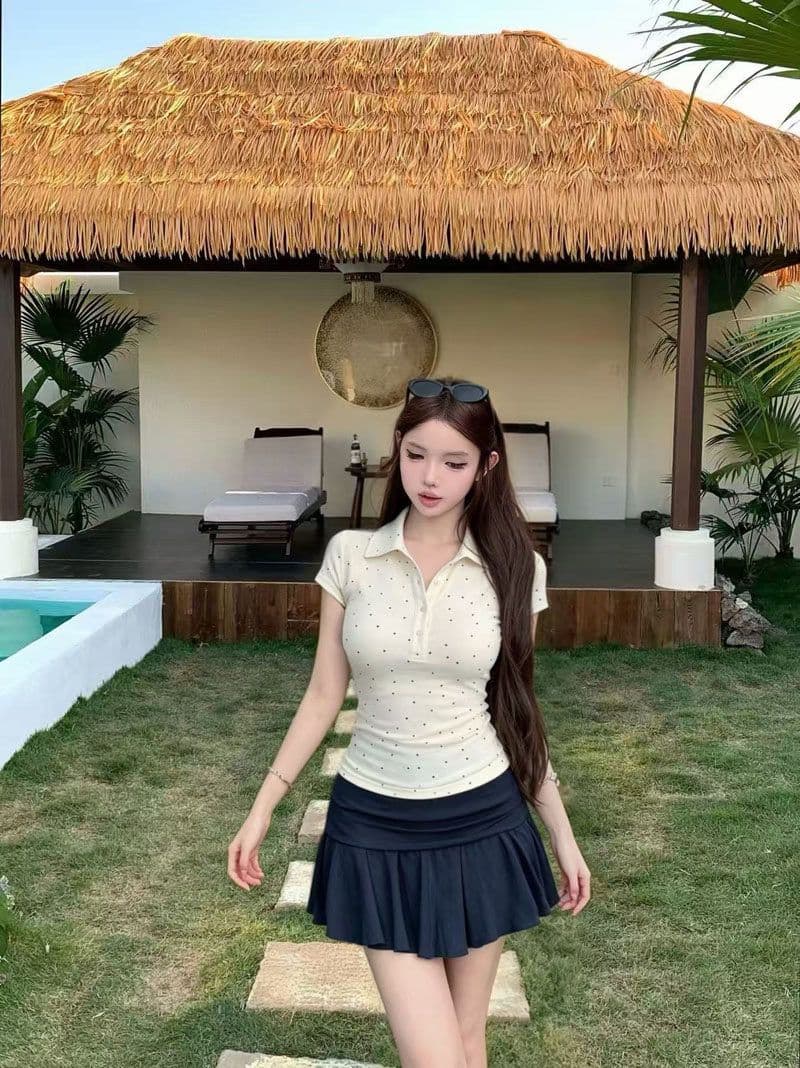 모 Da 서울 1.1 폴로 칼라 반팔 티셔츠 여성 여름 순수한 욕망 바람 핫걸 허리 수축 디스플레이 몸 POLO 칼라 맨위 이미지 3