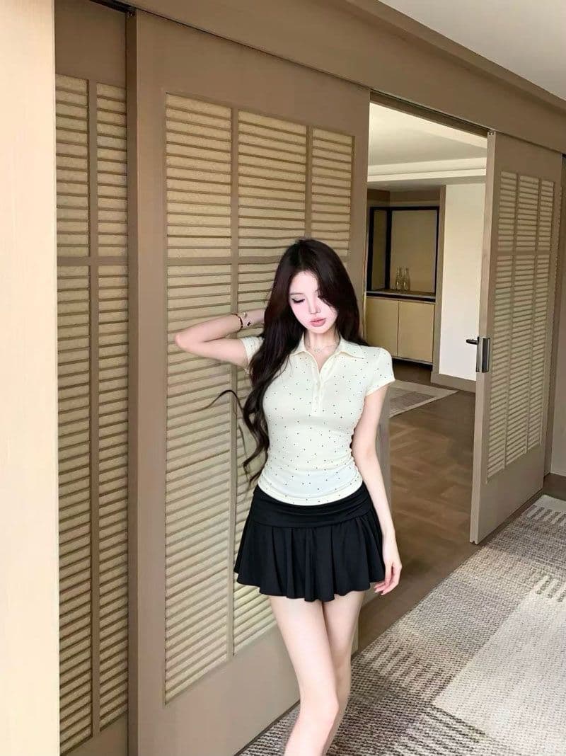 모 Da 서울 1.1 폴로 칼라 반팔 티셔츠 여성 여름 순수한 욕망 바람 핫걸 허리 수축 디스플레이 몸 POLO 칼라 맨위 상세 이미지 4