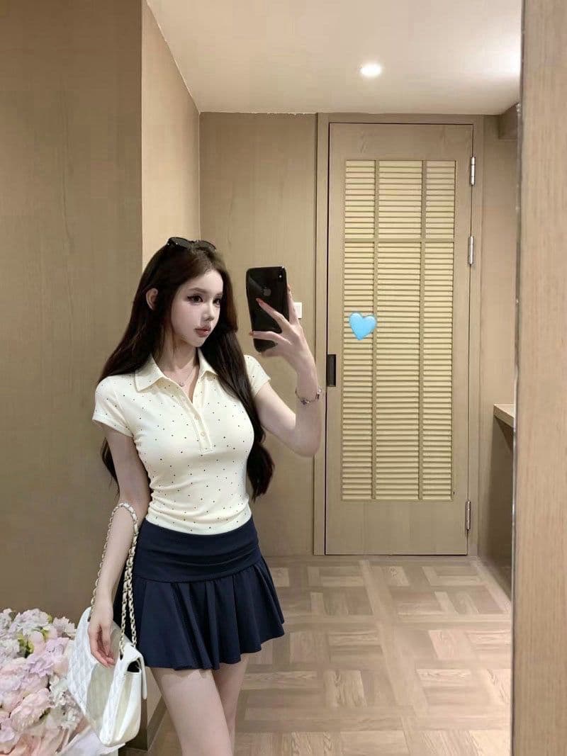 모 Da 서울 1.1 폴로 칼라 반팔 티셔츠 여성 여름 순수한 욕망 바람 핫걸 허리 수축 디스플레이 몸 POLO 칼라 맨위 상세 이미지 6