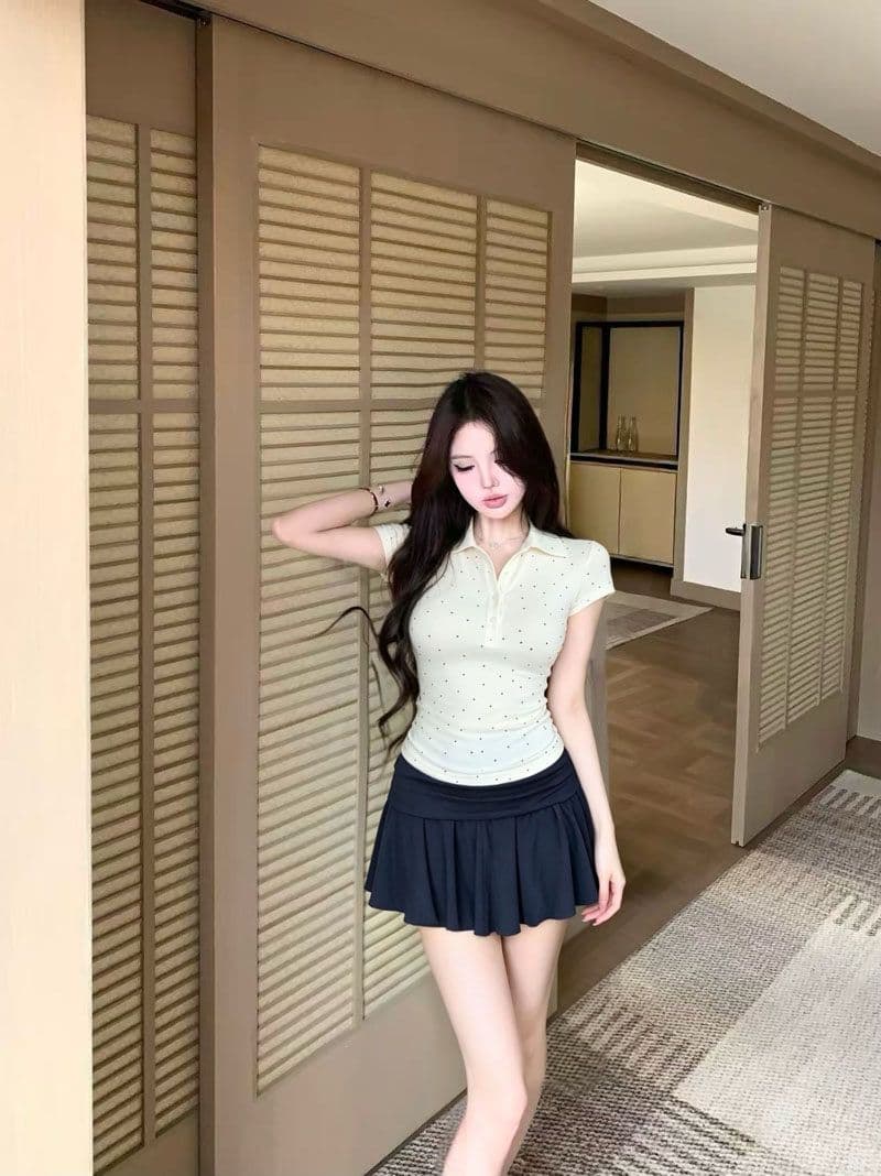 모 Da 서울 1.1 폴로 칼라 반팔 티셔츠 여성 여름 순수한 욕망 바람 핫걸 허리 수축 디스플레이 몸 POLO 칼라 맨위 상세 이미지 8