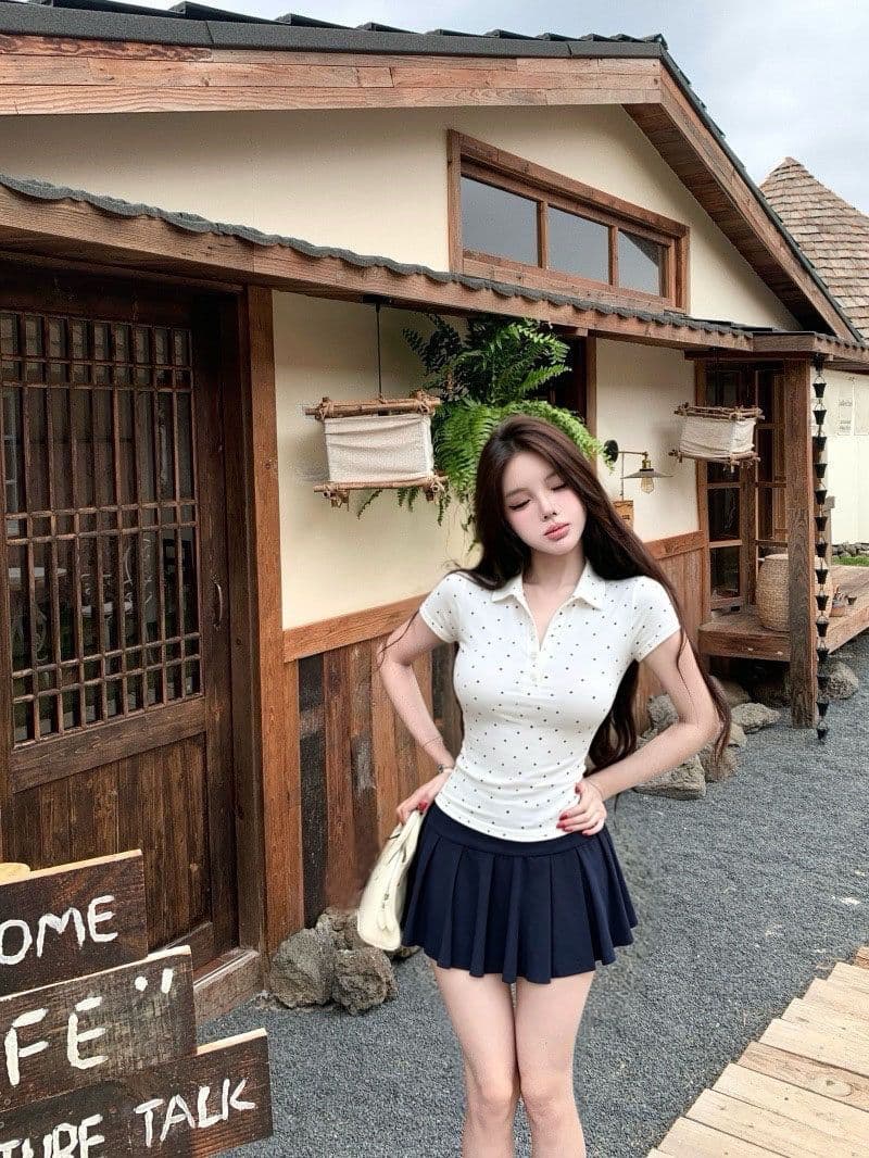 모 Da 서울 1.1 폴로 칼라 반팔 티셔츠 여성 여름 순수한 욕망 바람 핫걸 허리 수축 디스플레이 몸 POLO 칼라 맨위 상세 이미지 10