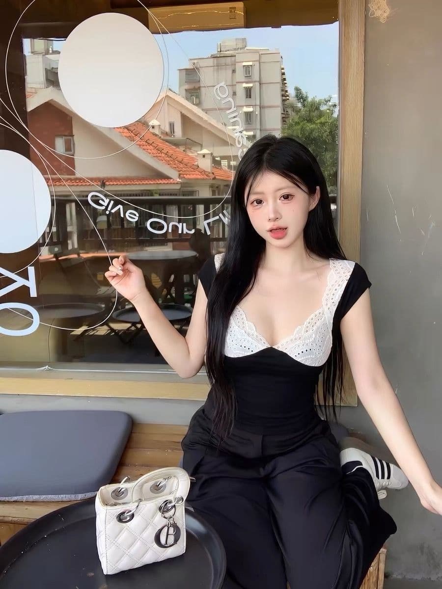 와 사고 방식 1 1 260g 검정색 레이스 광장 칼라 반팔 티셔츠 여성 여름 순수한 욕망 섹시함 핫걸 몸매 가꾸기 이미지 3