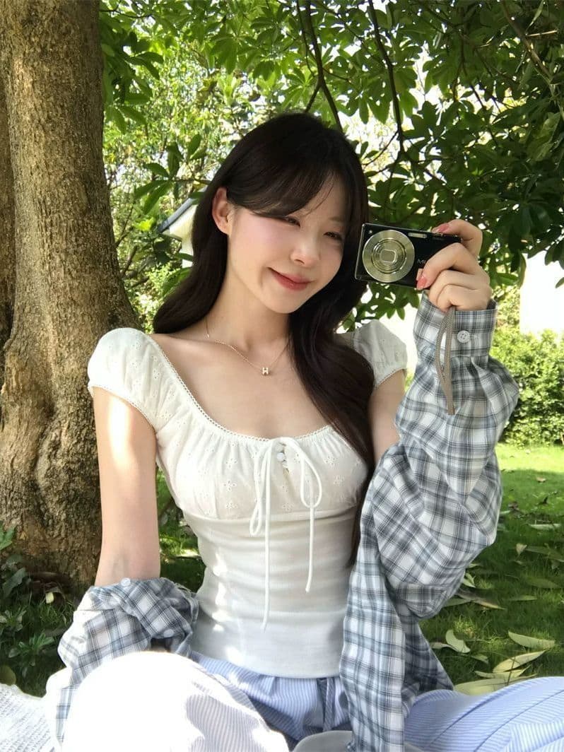 모 Da 서울 아메리칸 핫걸 몸매 가꾸기 광장 칼라 반팔 티셔츠 여성 거품 소매 슬림해 보이는 순수한 욕망 쇼트 스타일 맨위 상세 이미지 8