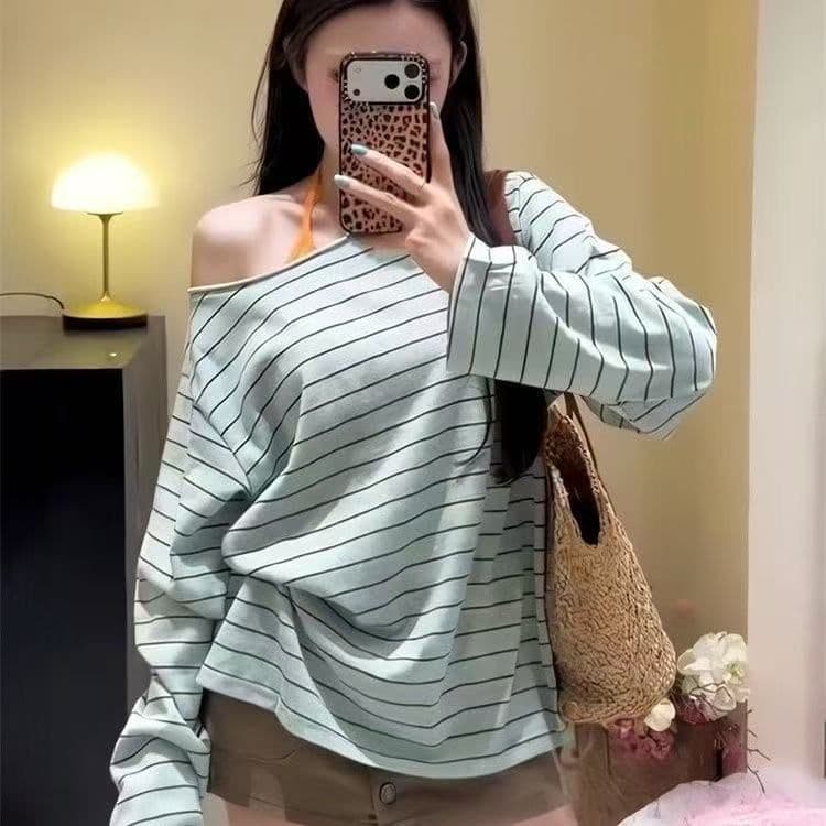 투피스 세트 조끼 벨트 가슴 패드 대나무 마디 리브 얇은 스타일 자외선 차단 긴팔 여성 루즈핏 블라우스 이미지 2