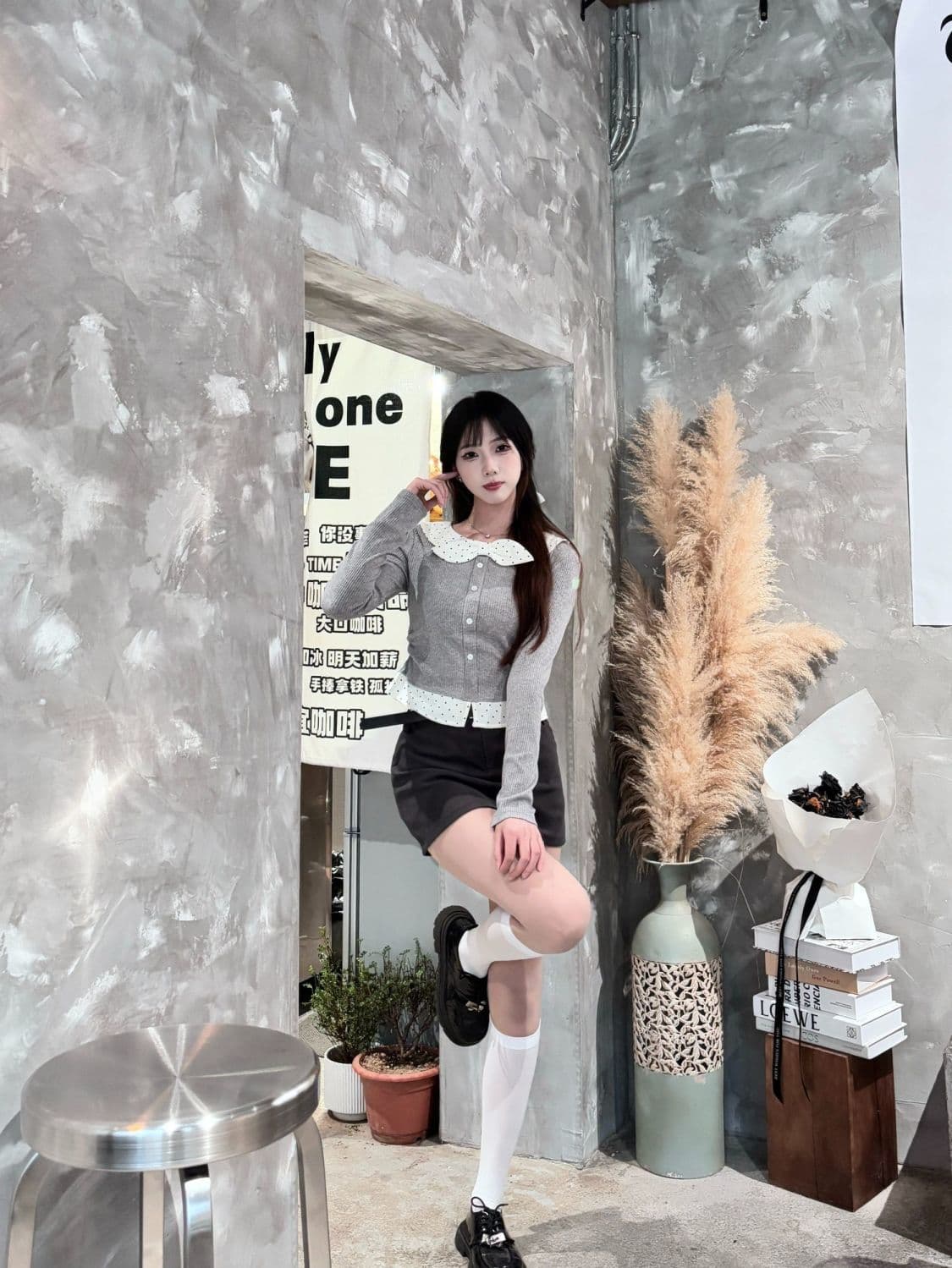 경관 그림 와 사고 방식 모달 260 그램 2 2 페이크 레이어드 도트 무늬 u 칼라 긴팔 티셔츠 여성 의류 맨위 상세 이미지 9