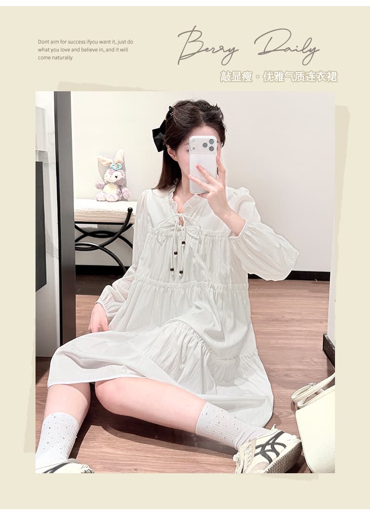 실사 임산부 신제품 봄 가을 루즈핏 프릴 칼라 레이스업 표지 배 임산부 드레스 상세 이미지 3