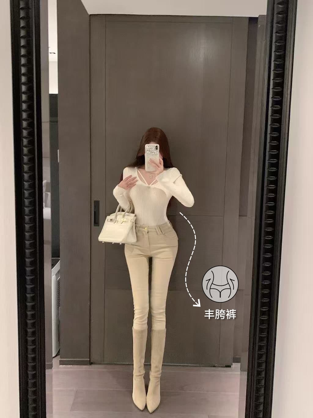 토끼 버블 꽃차 애니 편지 오리지널 디자인 봄 새로운 펭 넓적 다리 작은 발 바지 하이 웨이스트 청바지 이미지 3
