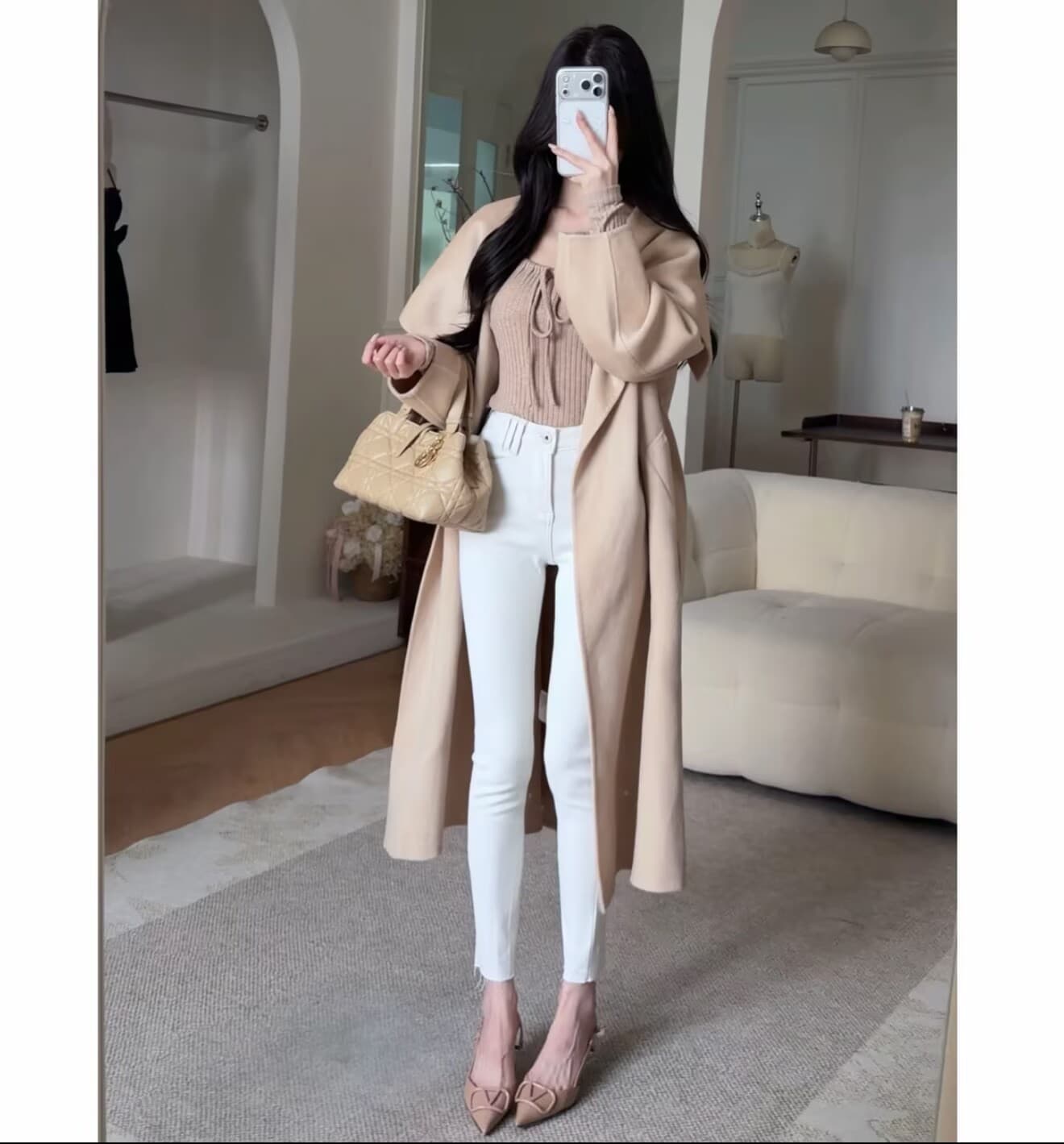 토끼 버블 꽃차 애니 편지 오리지널 디자인 봄 새로운 펭 넓적 다리 작은 발 바지 하이 웨이스트 청바지 상세 이미지 6