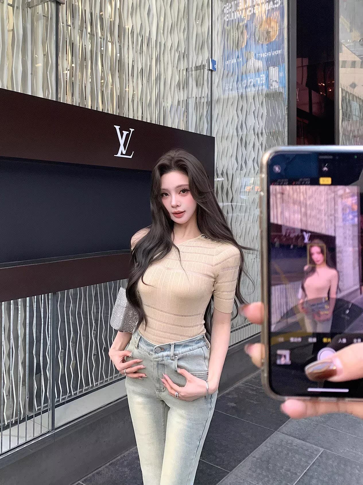 momoshero 한 여성 v 허리 바지 도시 자매 센스 인생 하느님 바지 와인 글라스 허리 워시 물 부츠컷 바지 상세 이미지 4