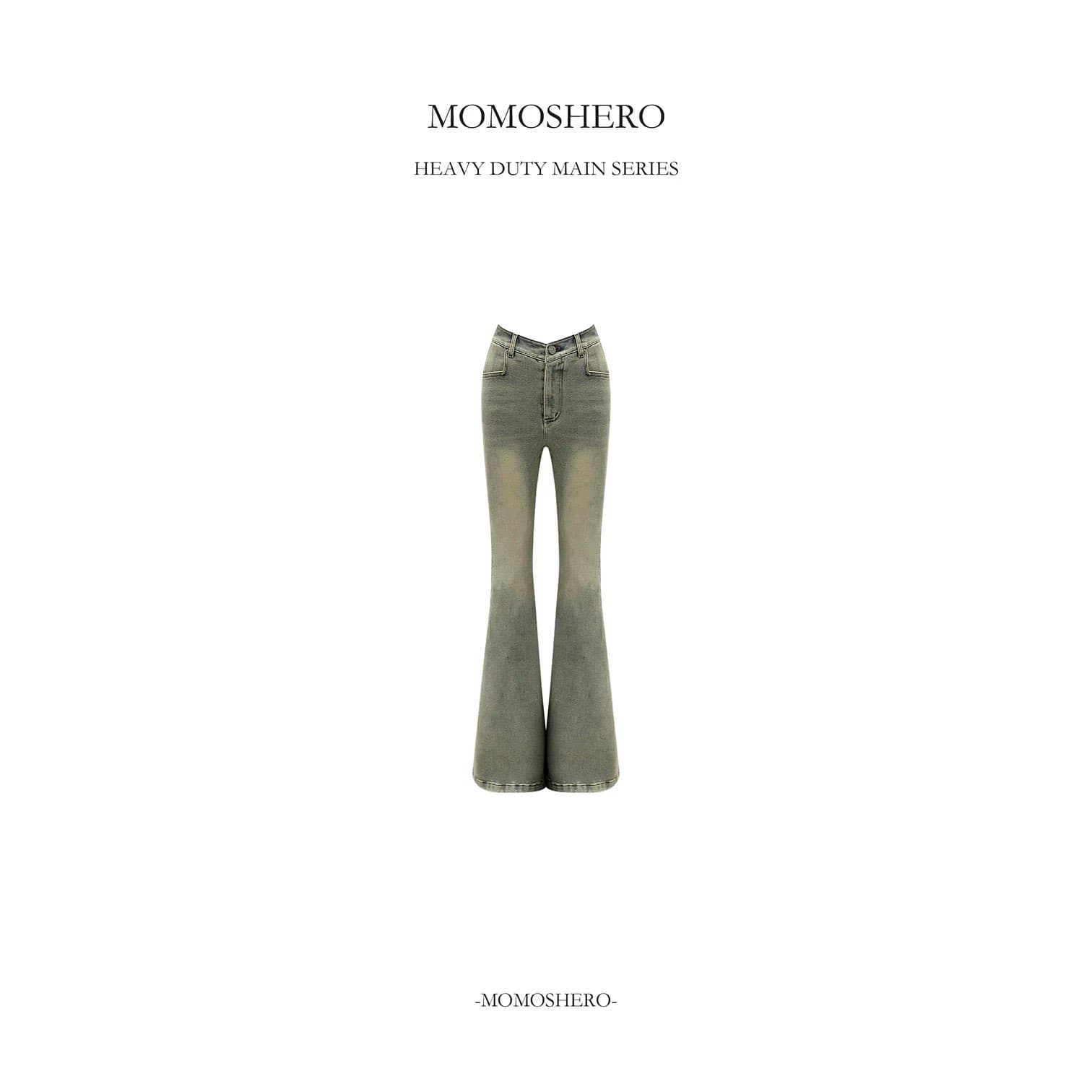momoshero 한 여성 v 허리 바지 도시 자매 센스 인생 하느님 바지 와인 글라스 허리 워시 물 부츠컷 바지 상세 이미지 6