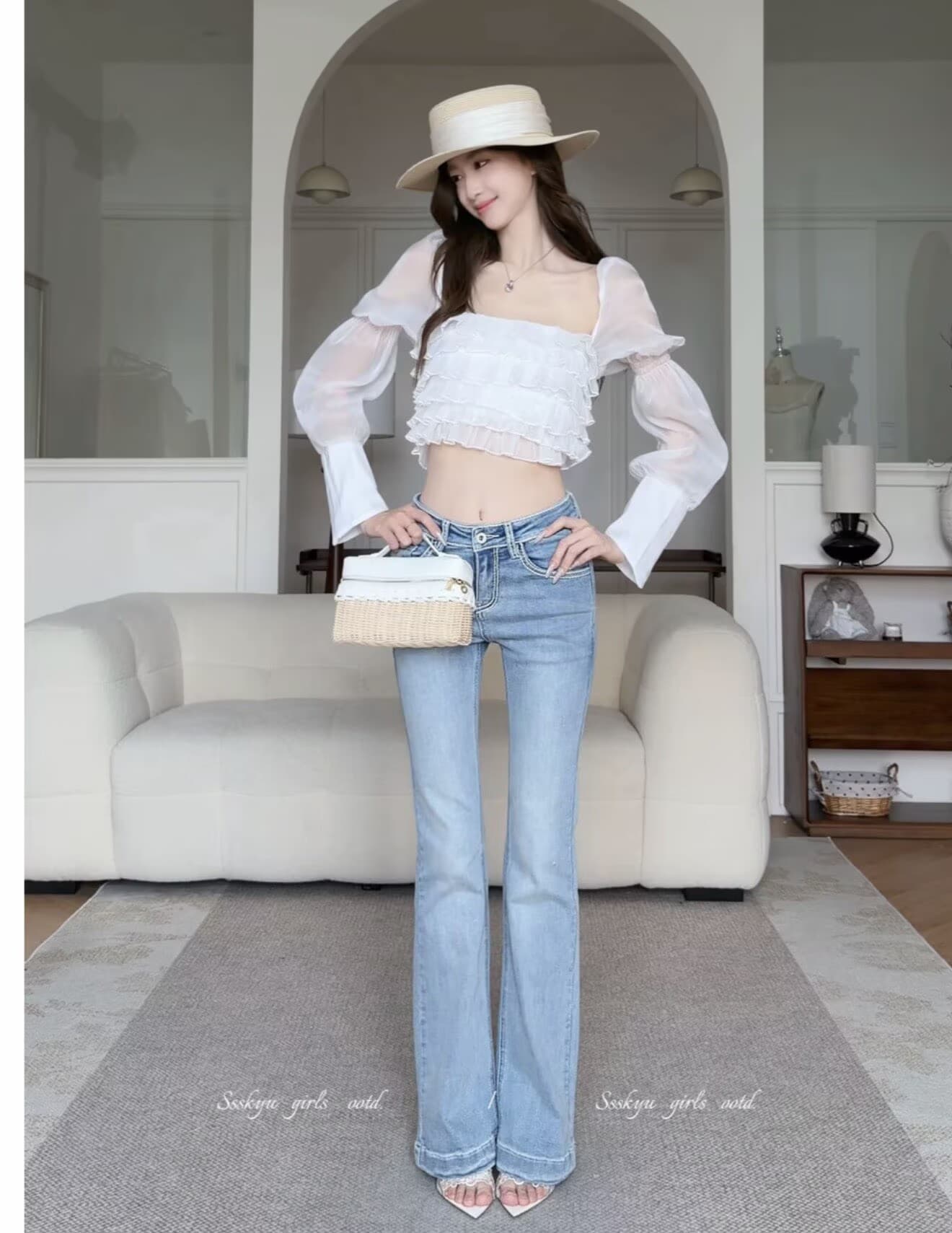 토끼 차 만들기 바다 소금 바닐라 오리지널 디자인 봄 여름 명시적 스티치 로우 웨이스트 부츠컷 청바지 펭 넓적 다리 시리즈 상세 이미지 1