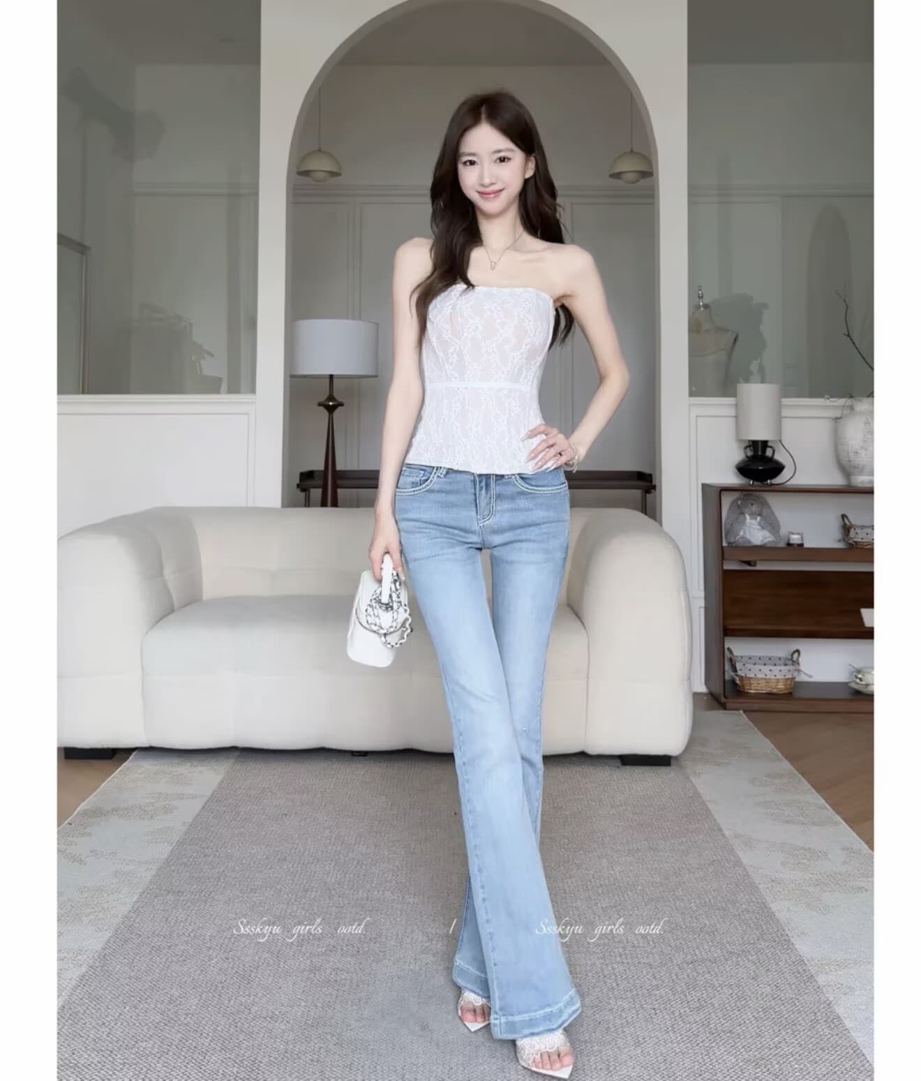 토끼 차 만들기 바다 소금 바닐라 오리지널 디자인 봄 여름 명시적 스티치 로우 웨이스트 부츠컷 청바지 펭 넓적 다리 시리즈 상세 이미지 2
