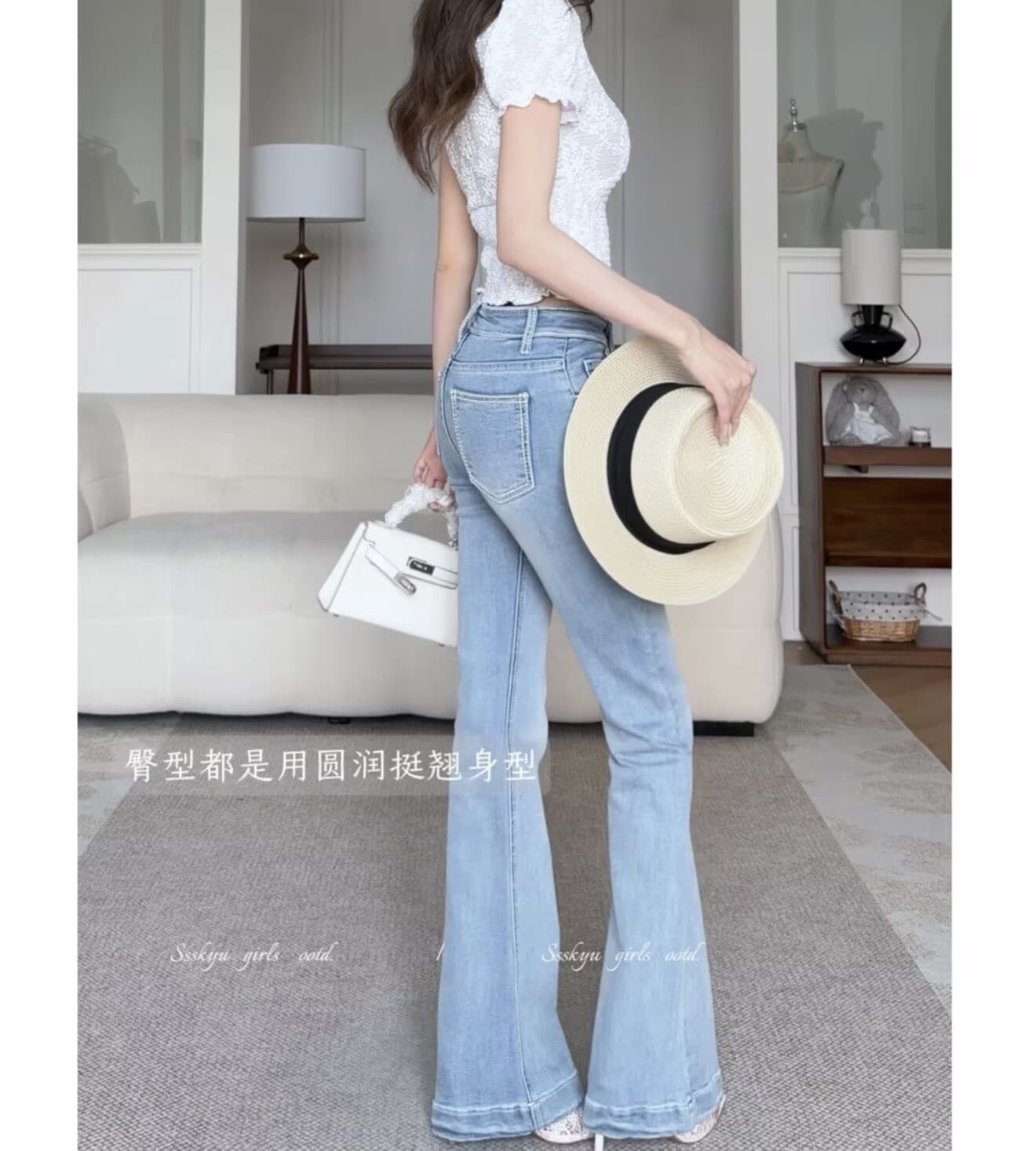 토끼 차 만들기 바다 소금 바닐라 오리지널 디자인 봄 여름 명시적 스티치 로우 웨이스트 부츠컷 청바지 펭 넓적 다리 시리즈 상세 이미지 5