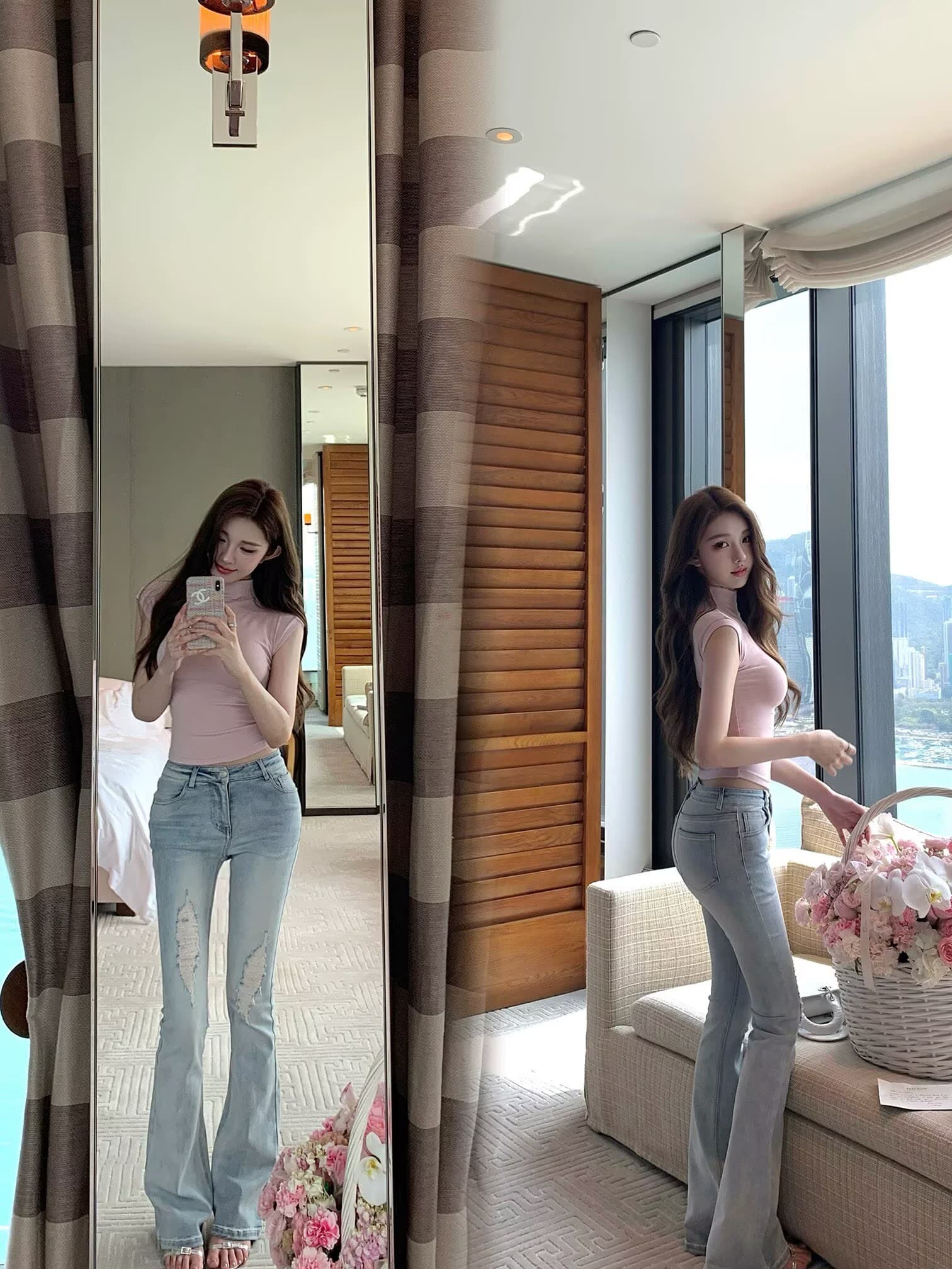 momos 펭 넓적 다리 얼음 萃 바다 소금 danim gu 한 여성 다리 좋은 센스 특별 조정 찢어진 부분 부츠컷 청바지 상세 이미지 4