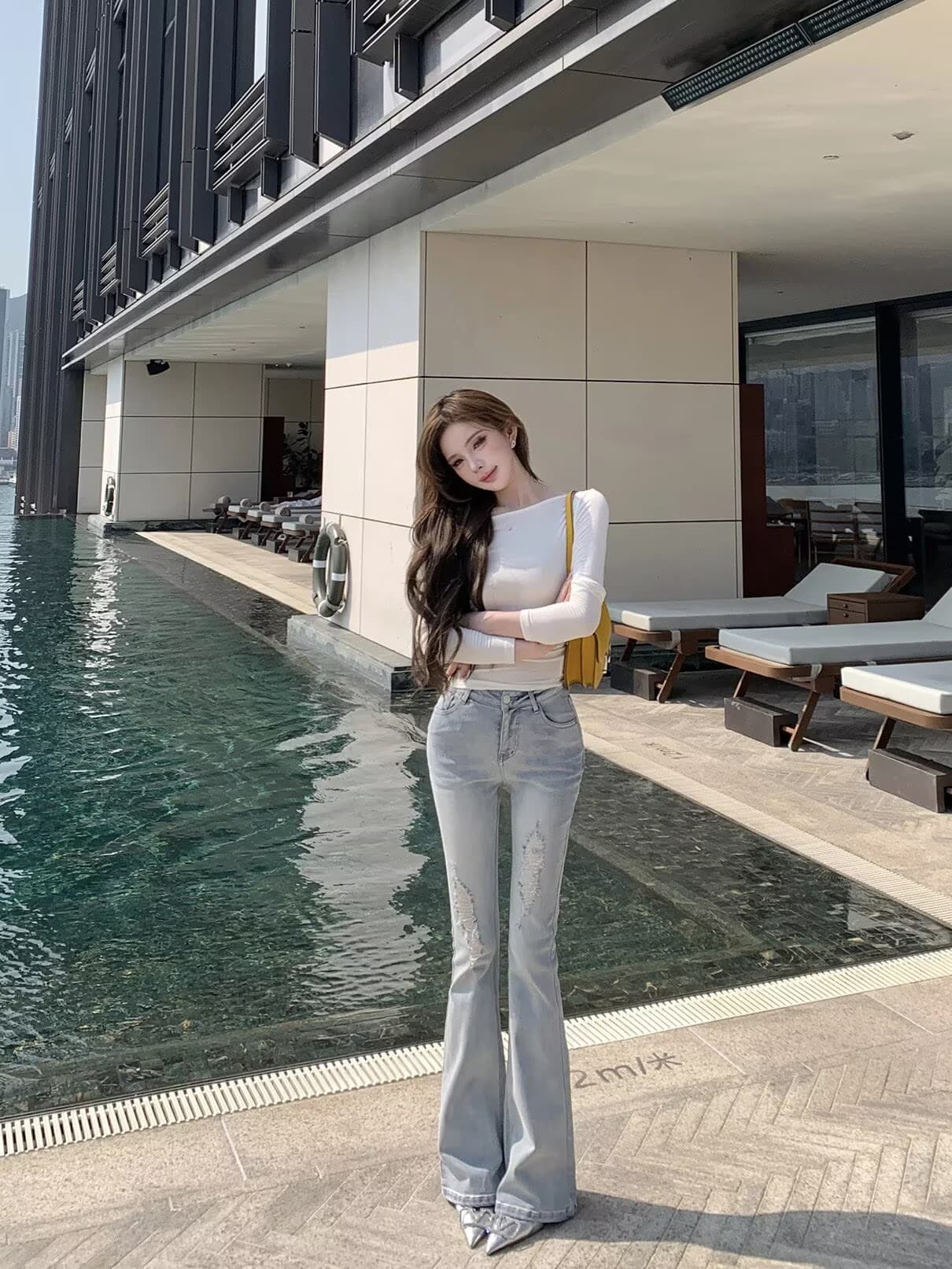 momos 펭 넓적 다리 얼음 萃 바다 소금 danim gu 한 여성 다리 좋은 센스 특별 조정 찢어진 부분 부츠컷 청바지 상세 이미지 7