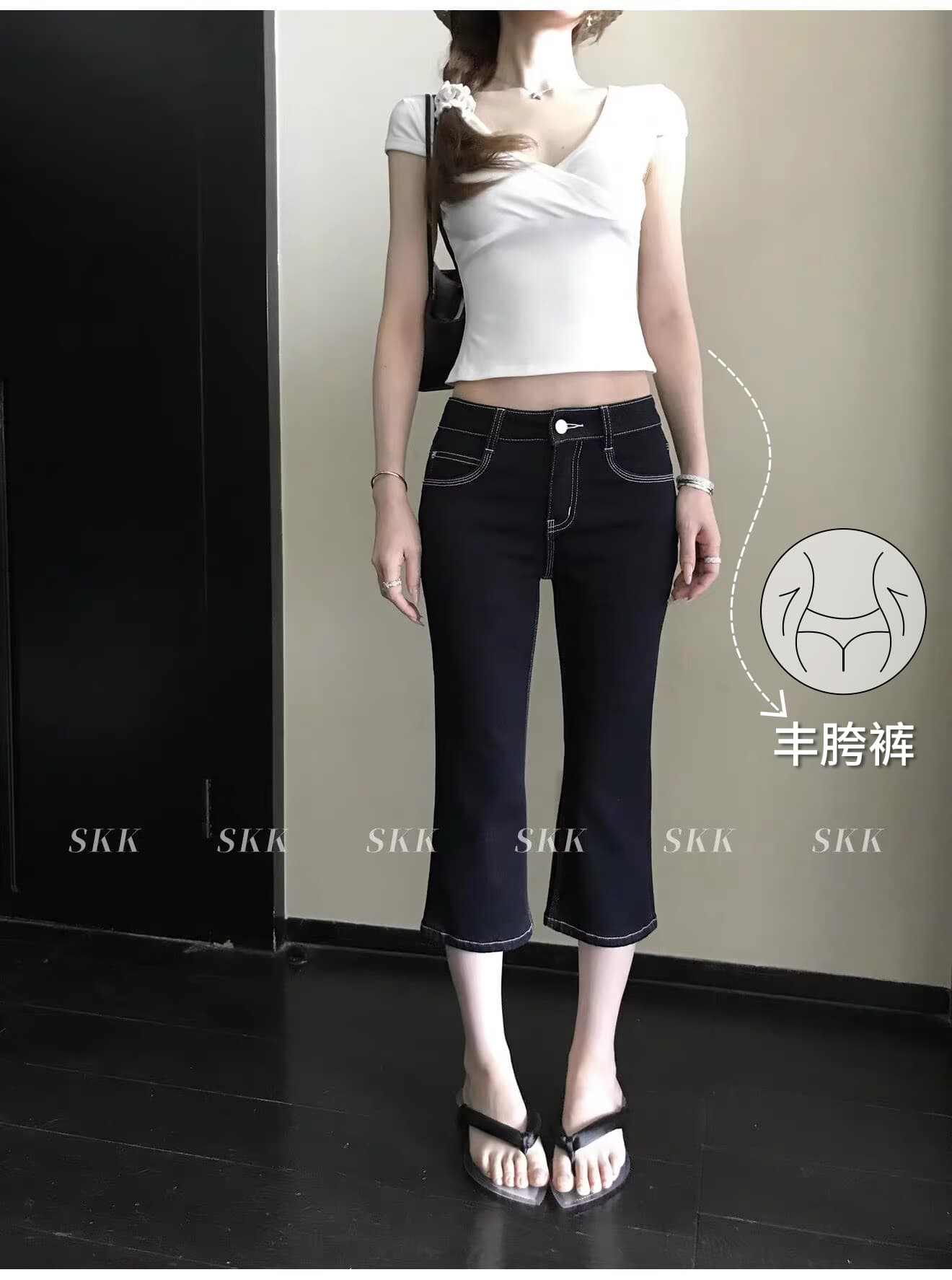 수리 용량 좁은 에디션 데님 yyds 주간 실크 코튼 아메리칸 펭 넓적 다리 몸매 가꾸기 7 점 capri 부츠컷 청바지 상세 이미지 5