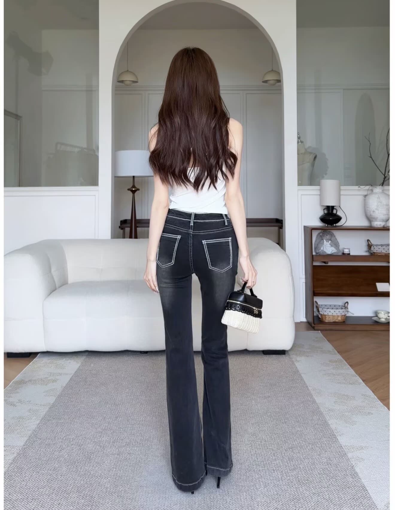 토끼 꽃차 여성 단체 빌드 오리지널 디자인 자수 명시적 스티치 로우 웨이스트 부츠컷 청바지 펭 넓적 다리 시리즈 상세 이미지 3