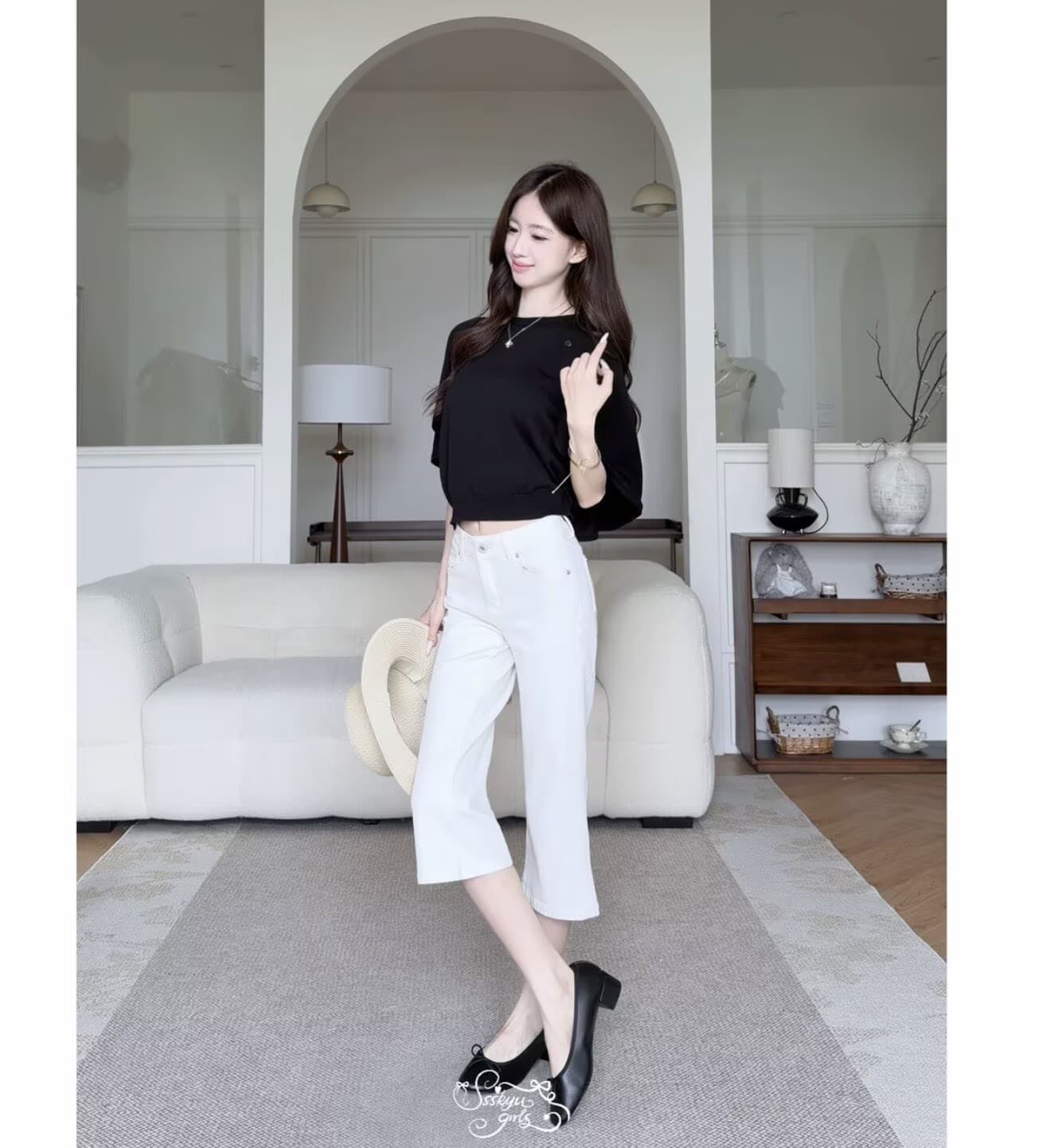 토끼 버블 꽃차 코코아 계란 우유 펭 넓적 다리 디자인 사면 신축 라이 경기 서울 중 로우 웨이스트 7 점 청바지 이미지 2