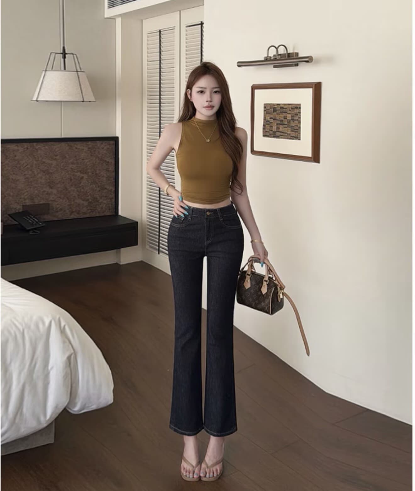 조 스택 레트로 스타일 단 닝 블루 펭 넓적 다리 9 포인트 스트레이트 청바지 여성 여름 폭발 하이웨이스트 슬림해 보이는 품격 부츠컷 이미지 3