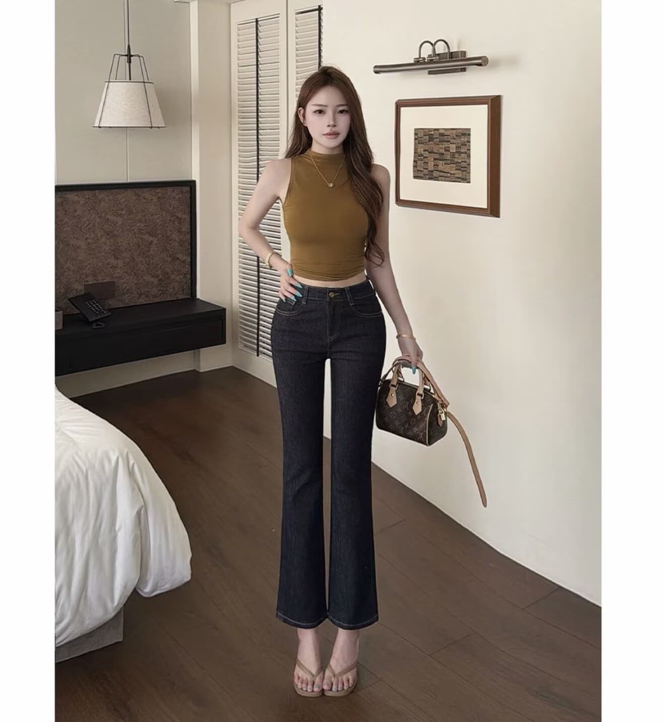 조 스택 레트로 스타일 단 닝 블루 펭 넓적 다리 9 포인트 스트레이트 청바지 여성 여름 폭발 하이웨이스트 슬림해 보이는 품격 부츠컷 이미지 4