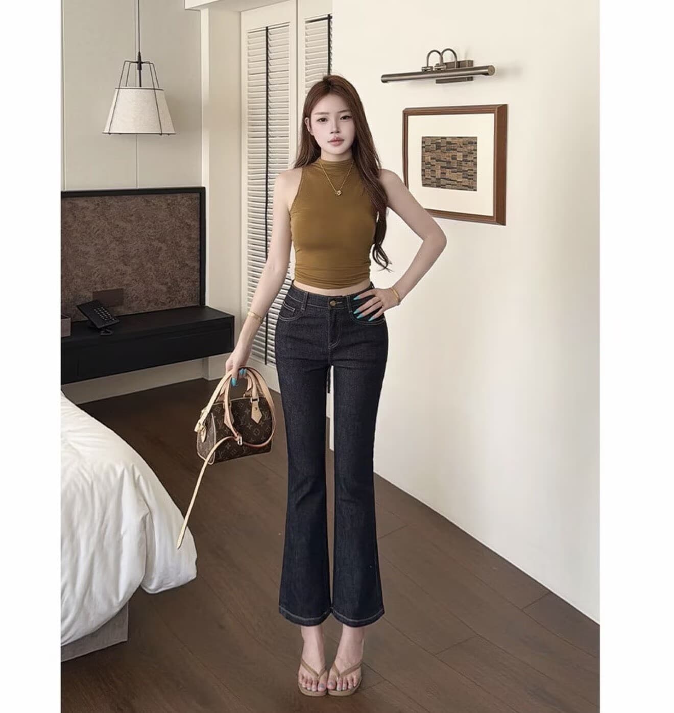 조 스택 레트로 스타일 단 닝 블루 펭 넓적 다리 9 포인트 스트레이트 청바지 여성 여름 폭발 하이웨이스트 슬림해 보이는 품격 부츠컷 상세 이미지 4