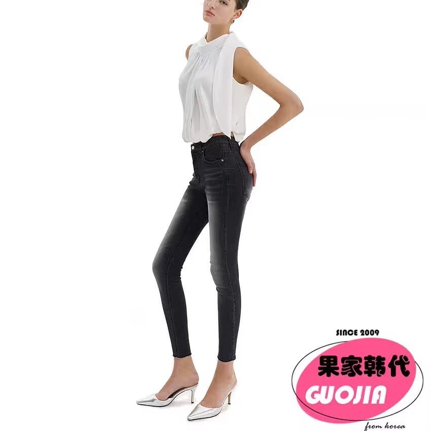 한국 디자이너 브랜드 guse 펭 넓적 다리 고양이 반드시 워싱 연삭 화이트 슬림해 보이는 다용도 작은 발 바지 청바지 상세 이미지 3
