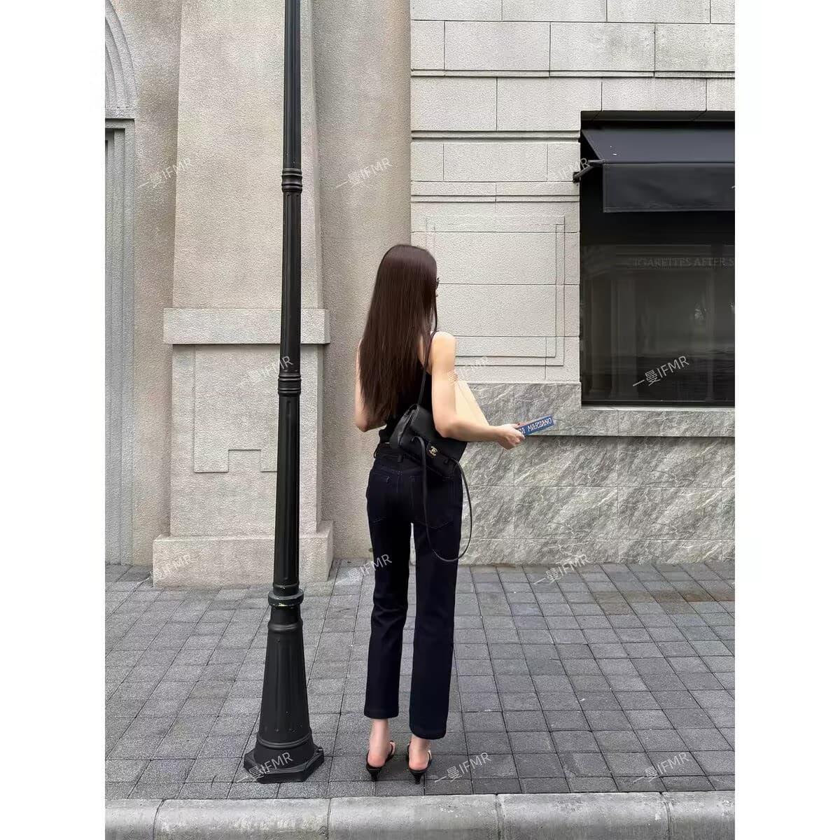 하나 남자 ifmr 여름 단 닝 색상 스트레이트 청바지 여성 마이크로 폭탄 몸매 가꾸기 슬림해 보이는 얇고 가벼운 통기성 다용도 9부 바지 이미지 3
