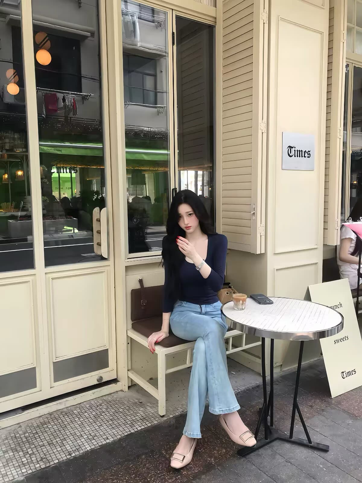 farte shop 한여름 해풍 하늘색 펭 넓적 다리 몸매 가꾸기 나팔 청바지 여성 가을 마이크로 폭탄 긴 바지 상세 이미지 5