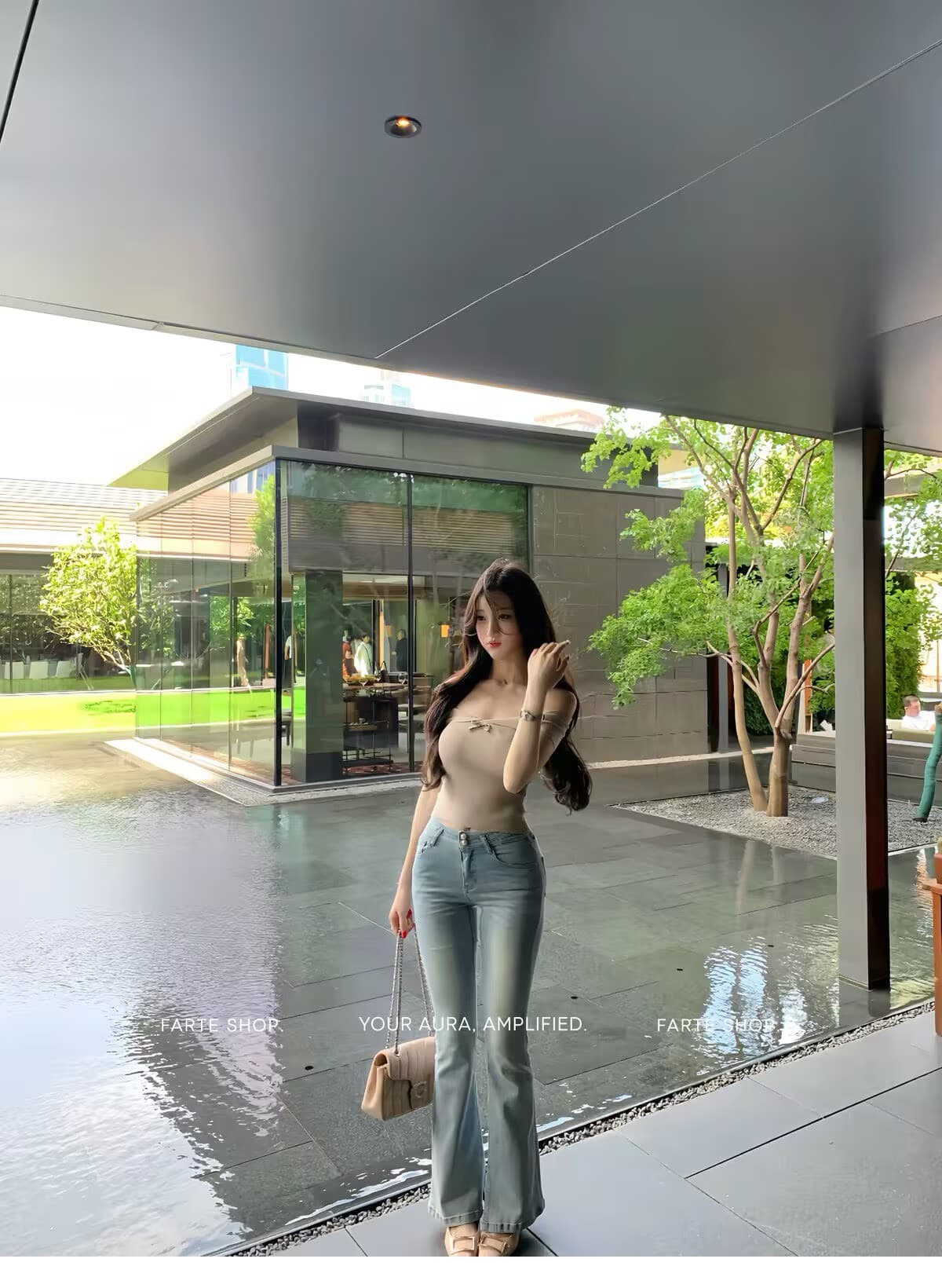 farte shop 한여름 해풍 하늘색 펭 넓적 다리 몸매 가꾸기 나팔 청바지 여성 가을 마이크로 폭탄 긴 바지 상세 이미지 8