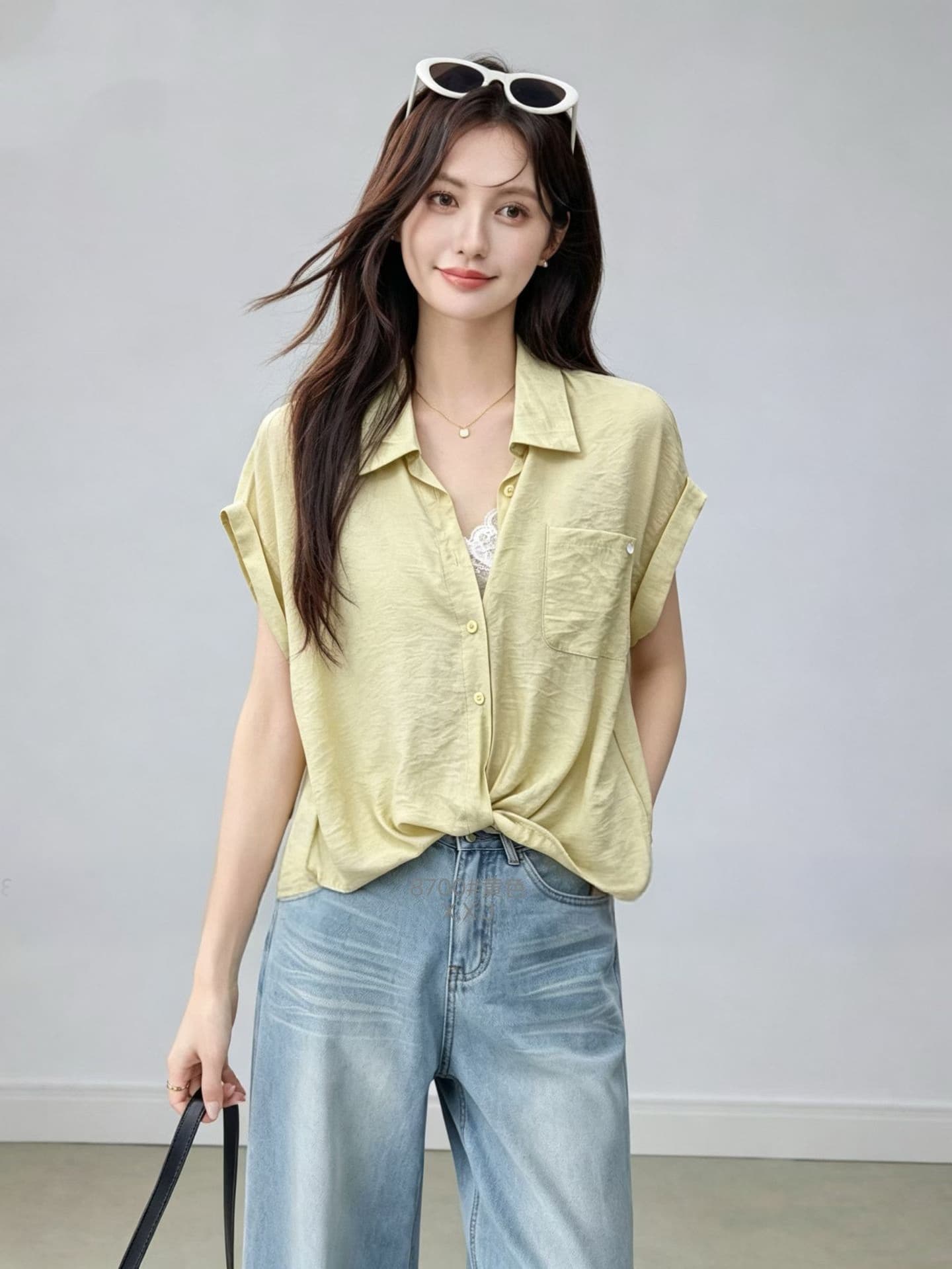 광저우 열세 개 여성 의류 2026 여름 새로운 레이스 조각 페이크 레이어드 셔츠 반팔 고유 한 아름다운 맨위 상세 이미지 6
