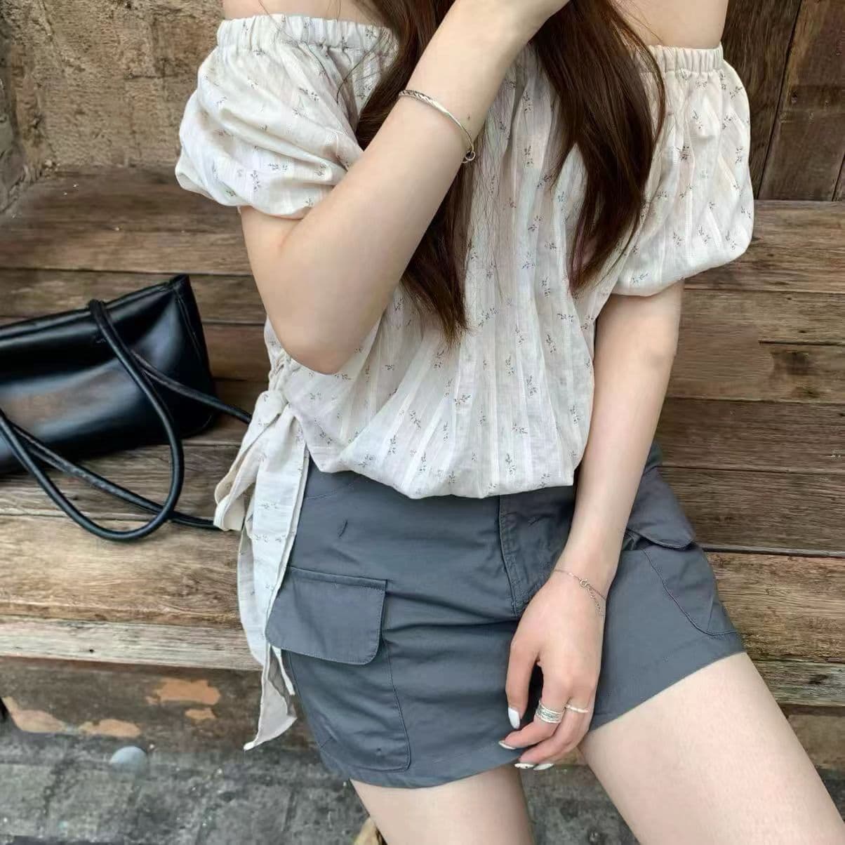 밀 밀 홈 2026 한국 여름 새로운 한 부서 레트로 인터넷 유명인 달콤함 자카드 동점 매듭 보트넥 작은 셔츠 여성 상세 이미지 6