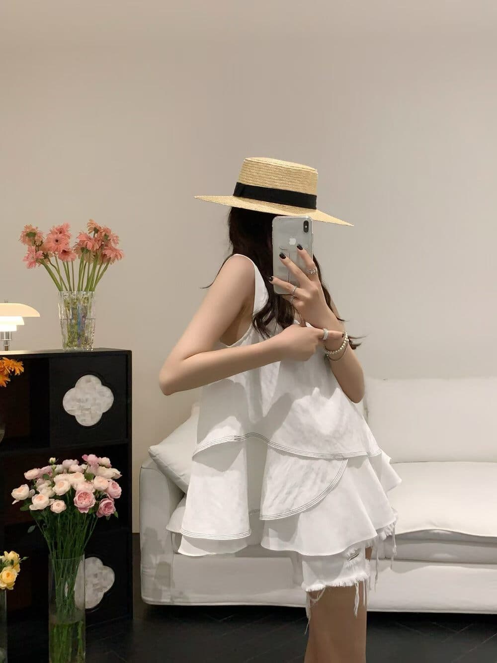 한 부서 아름다운 연령 감소 페이크 레이어드 민소매 시폰 셔츠 여성 여름 새로운 불규칙 V넥 맨위 조끼 트렌디 상세 이미지 7