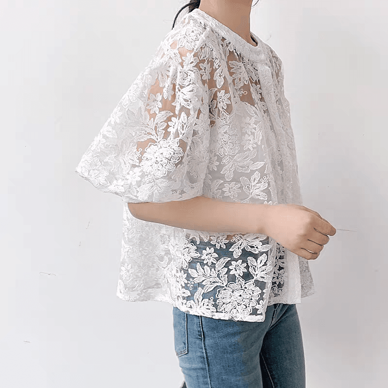 국경 간 대외 무역 자수 꽃 레이스 벌룬 소매 오픈 가디건 맨위 여성 여름 달콤함 연령 감소 루즈핏 다용도 작은 외투 이미지 2